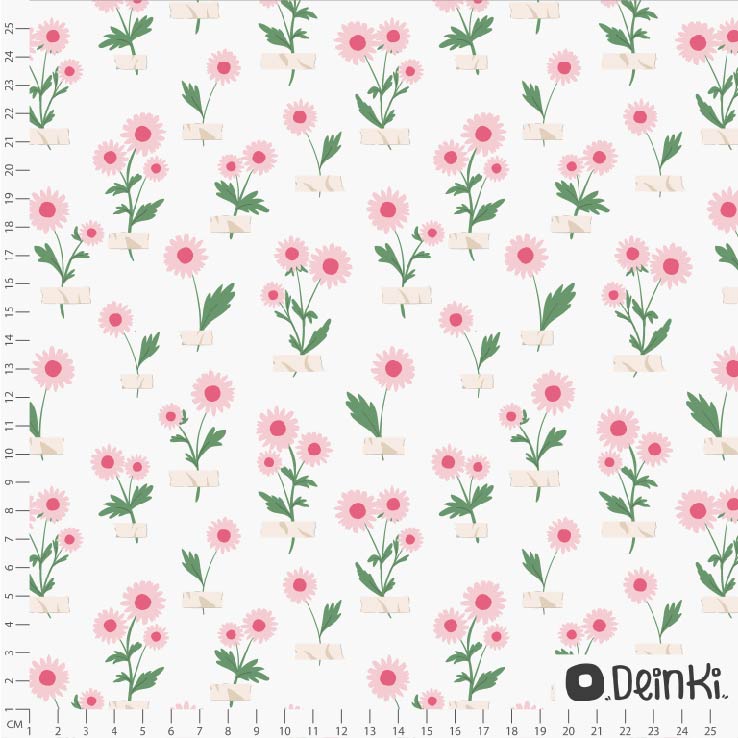 Bio Stoff  - Gänseblümchensammlung Weiß Rosa - Deinki, weiß, Floral & Blumen, Frühling