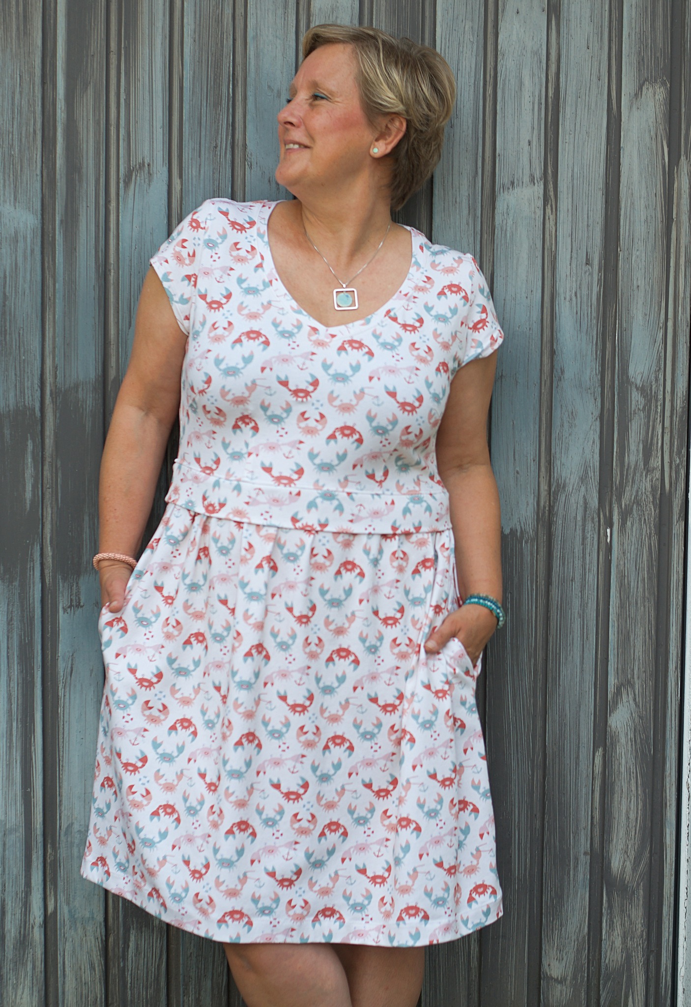 Bio Webware Stoff  -  Cute Nautical Crabs  - DalightDesign, Tiere, creme, Maritim, 100% Bio-Baumwolle