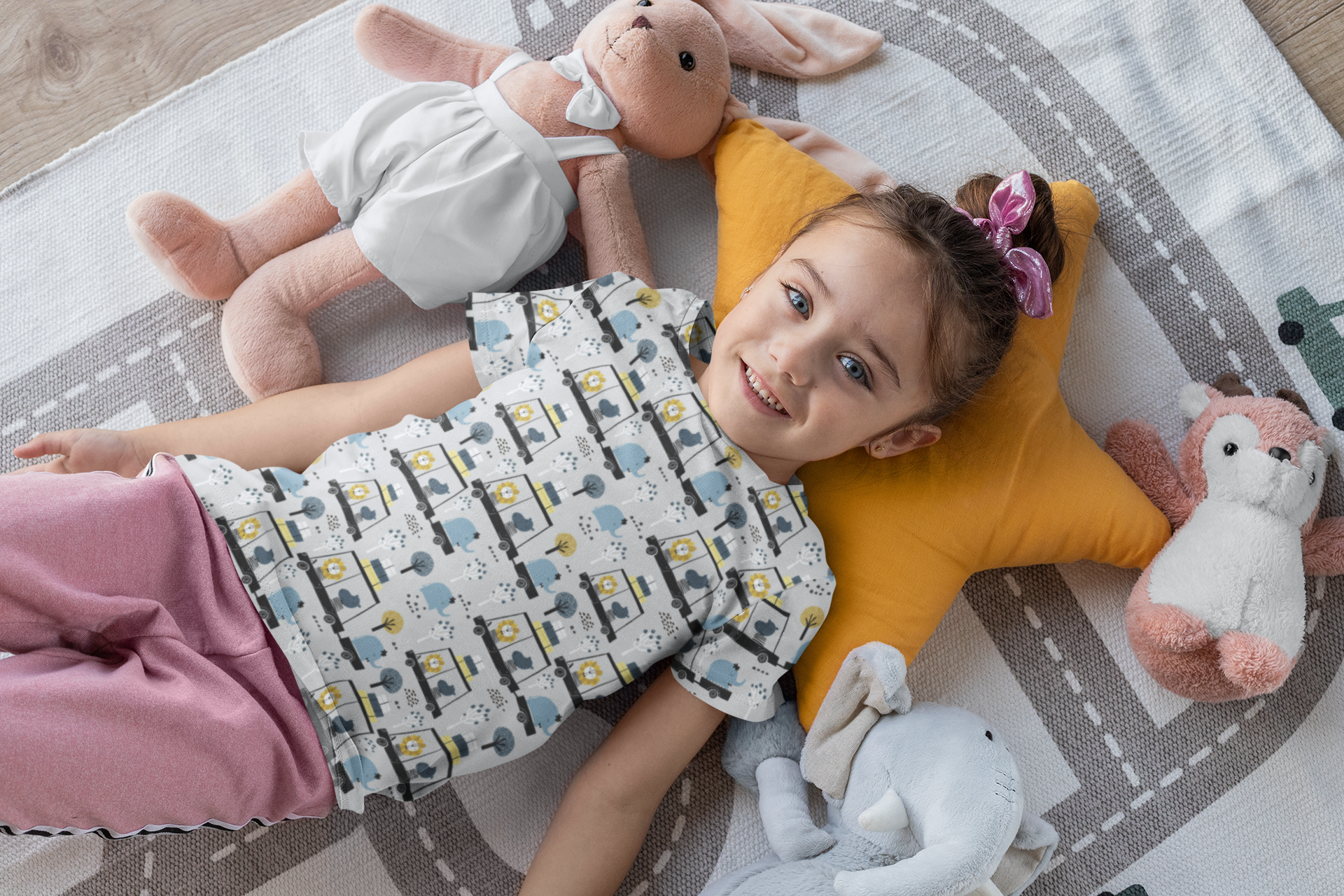 Bio Webware Stoff  -  Petpourri  - LilleSelection, grau, Tiere, Fahrzeuge, 100% Bio-Baumwolle