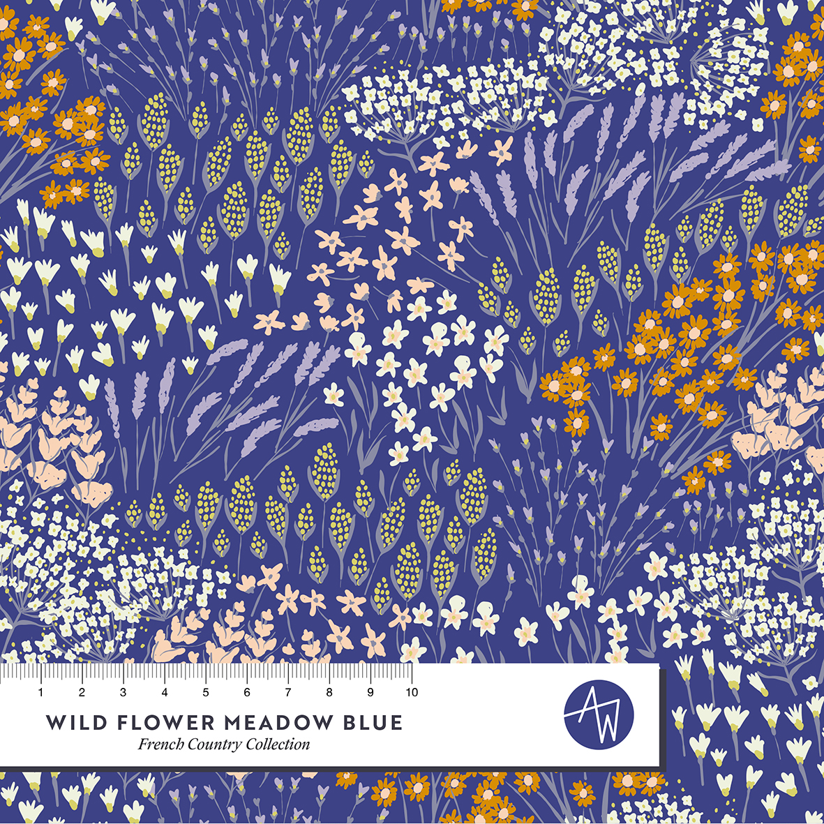 Bio Webware Stoff  -  French Country Wild Flower  - AlexandraWeise, Floral & Blumen, blau, 100% Bio-Baumwolle