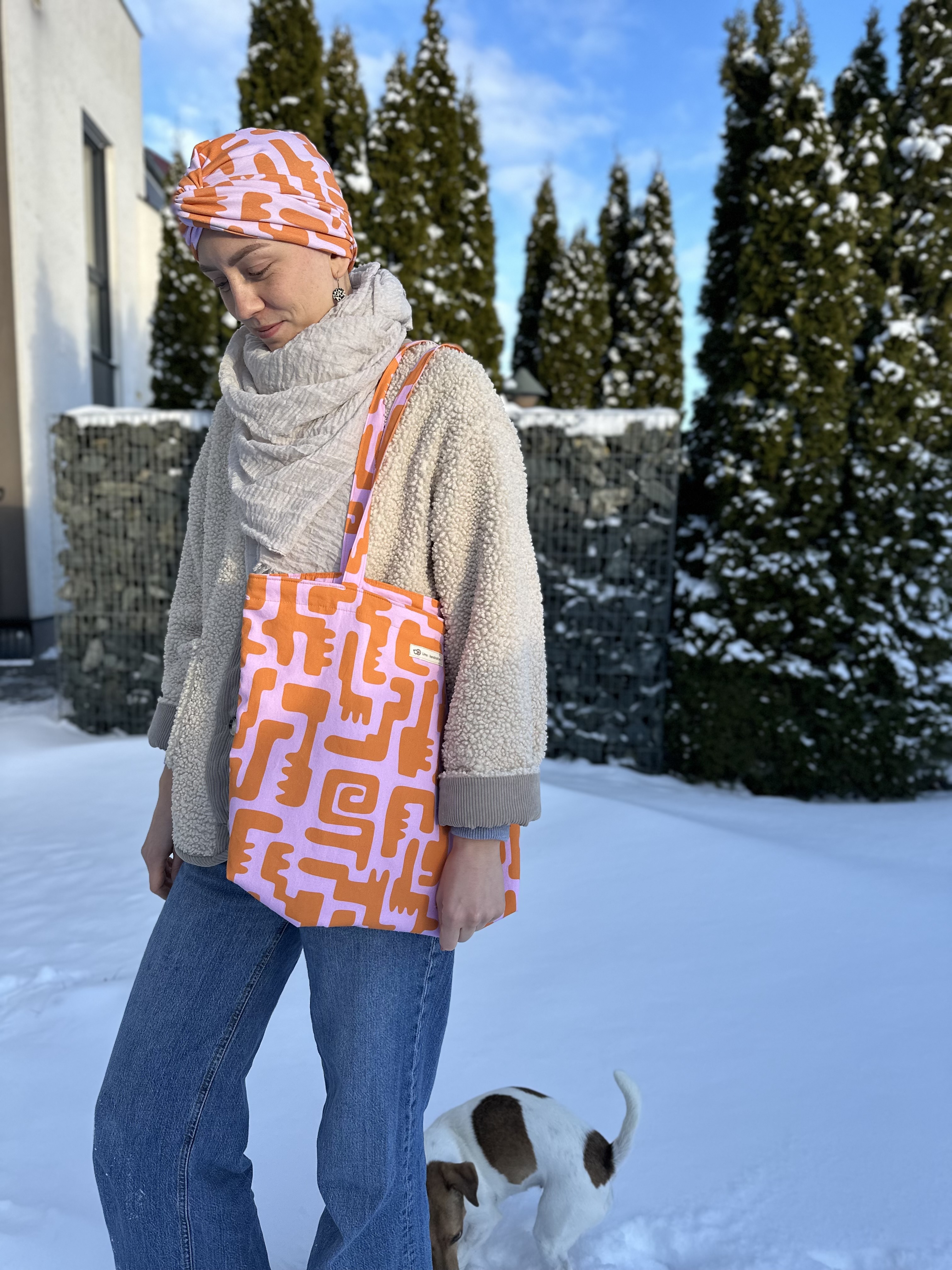 Bio Stoff - Groovy Shapes Crocodile Vibes Big Pink Orange 