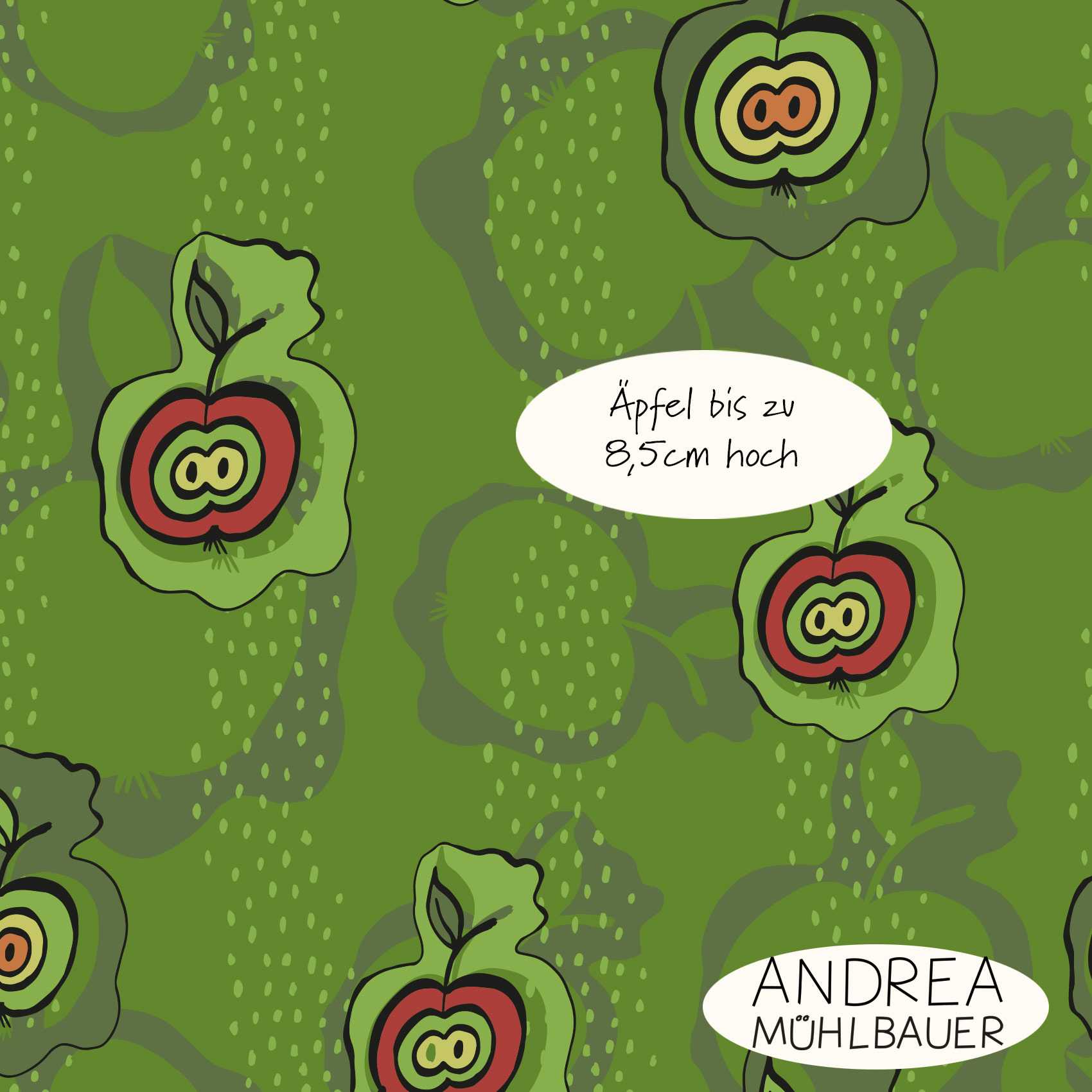 Organic Fabric - Apple Harvest Green by Andrea Muehlbauer in green