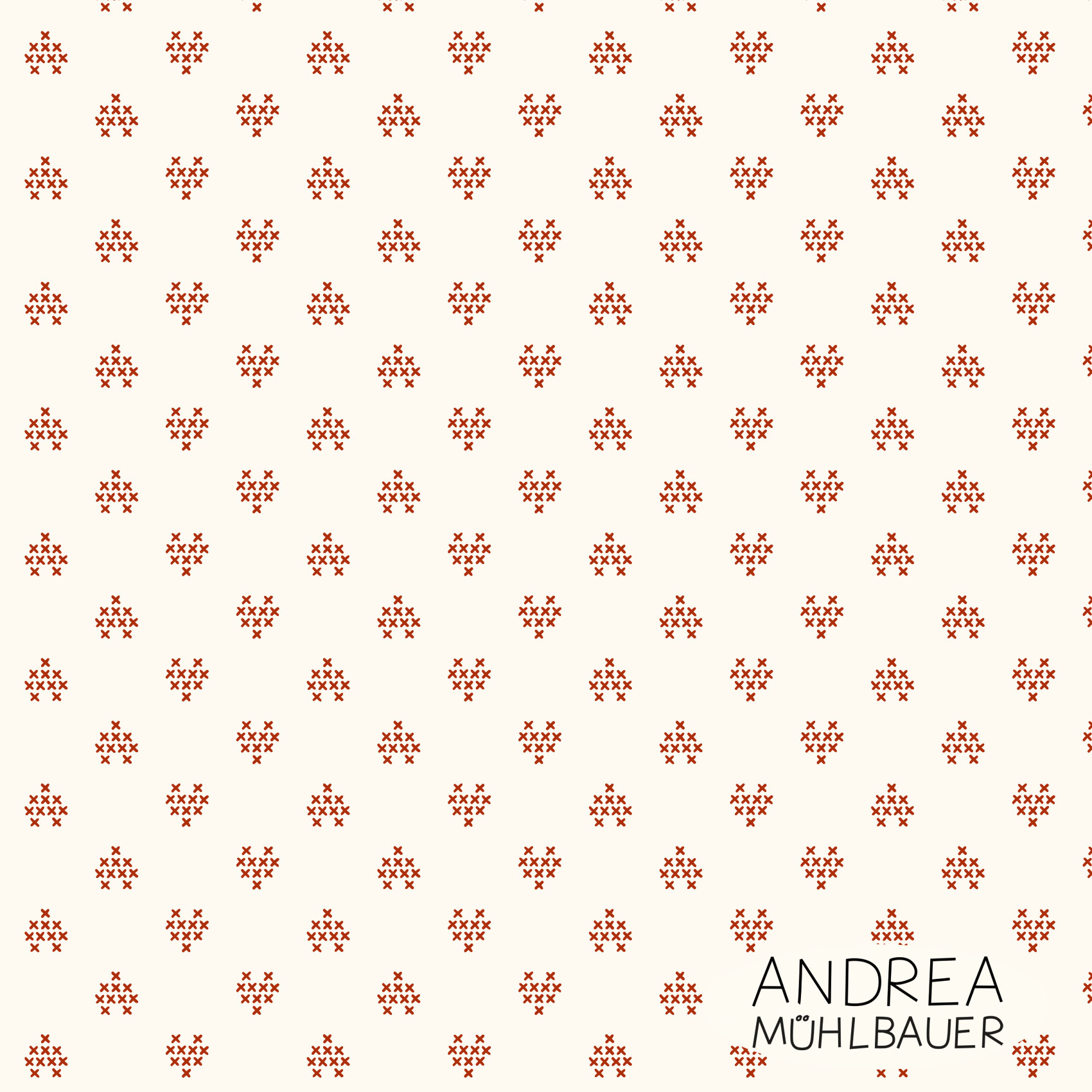 Organic Fabric - Cross Stitch Hearts ecru, red 