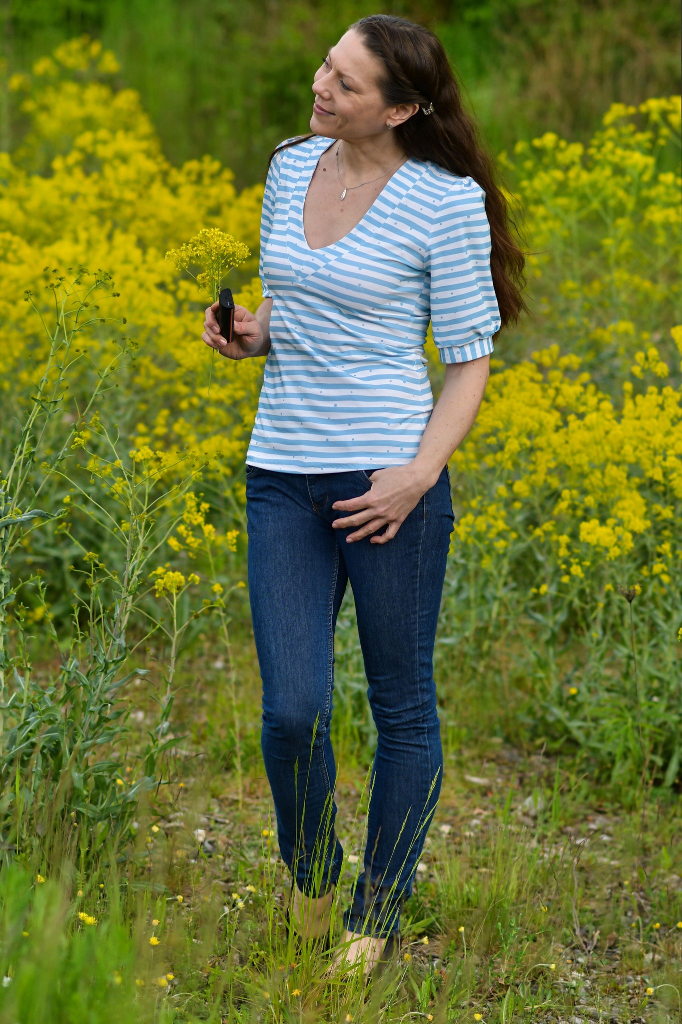 Bio Jersey Stoff - Blubberstreifen - LisaSanders, creme, Punkte, blau, Streifen, Breite 150 cm Bio Jersey Stoff - Blubberstreifen - LisaSanders, creme, Punkte, blau, Streifen, Breite 150 cm