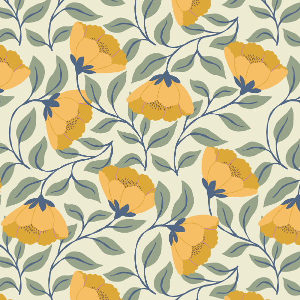 Organic fabric - Sommerblüten und Blätter creme, gelb