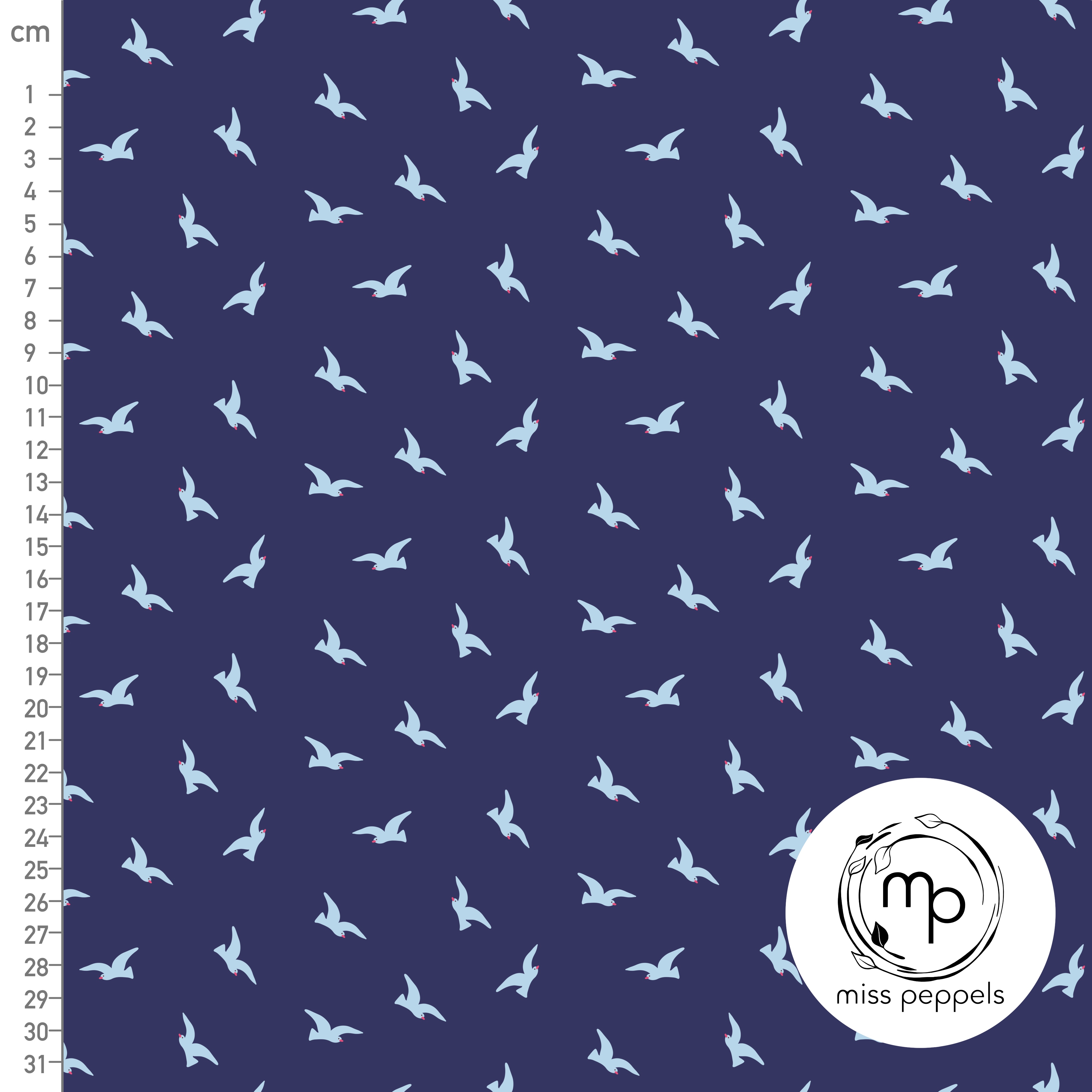 Bio Summersweat Stoff  - Vögel Blau - misspeppels, blau, Maritim, Tiere, Breite 150 cm