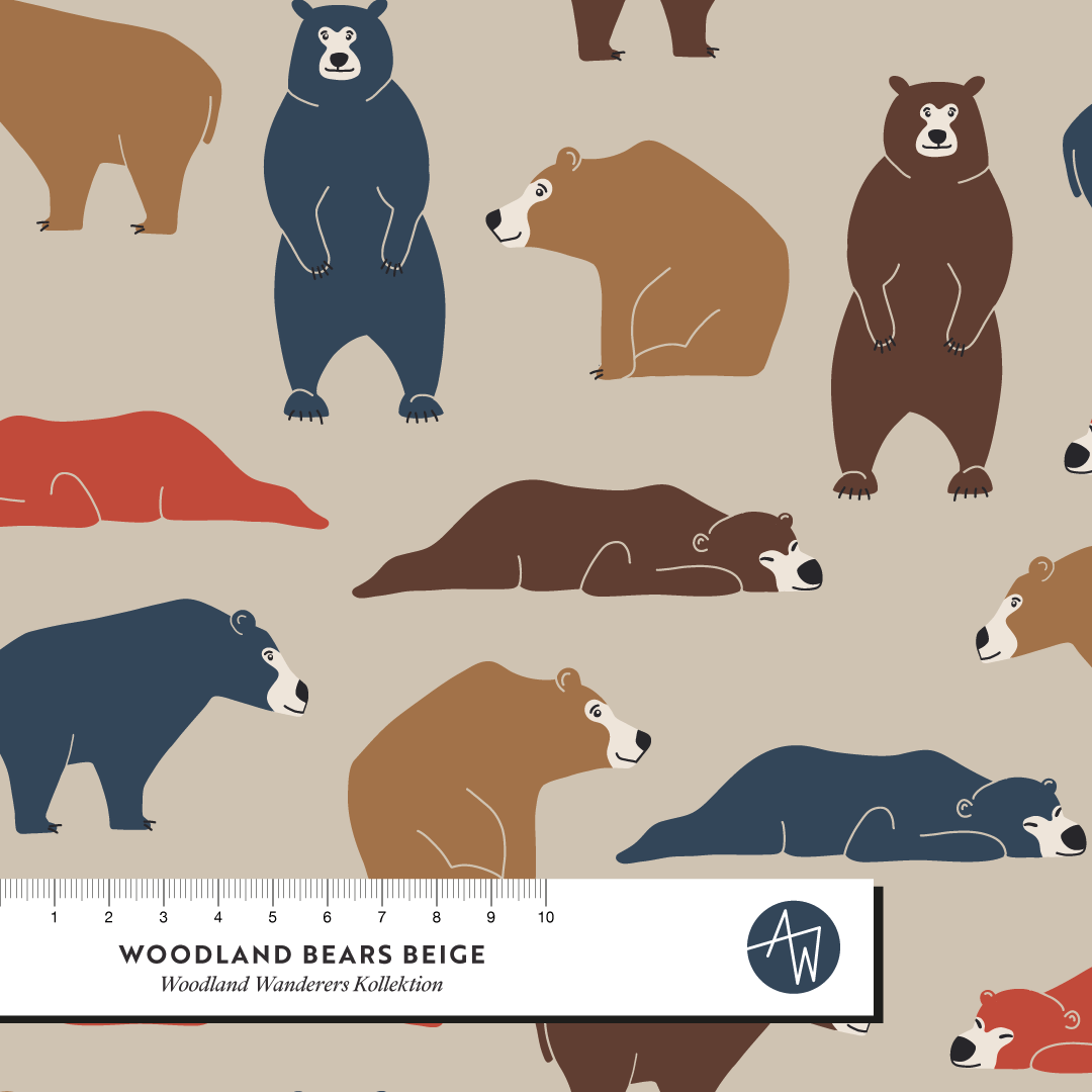 Bio Fabric - Woodland Bears Beige by Alexandra Weise in beige