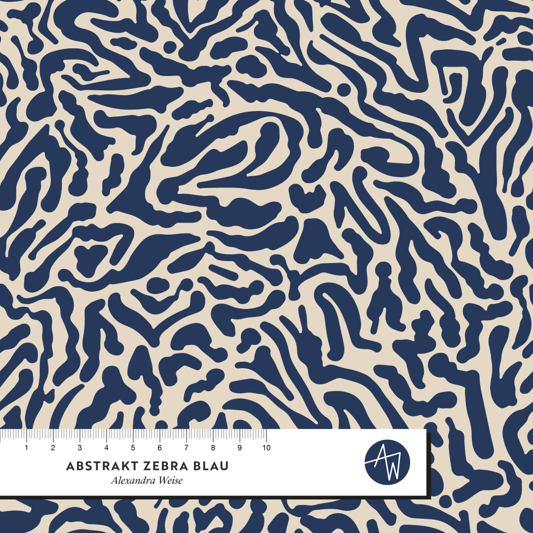 Bio Stoff - Abstrakt Zebra Blau von Alexandra Weise in blau