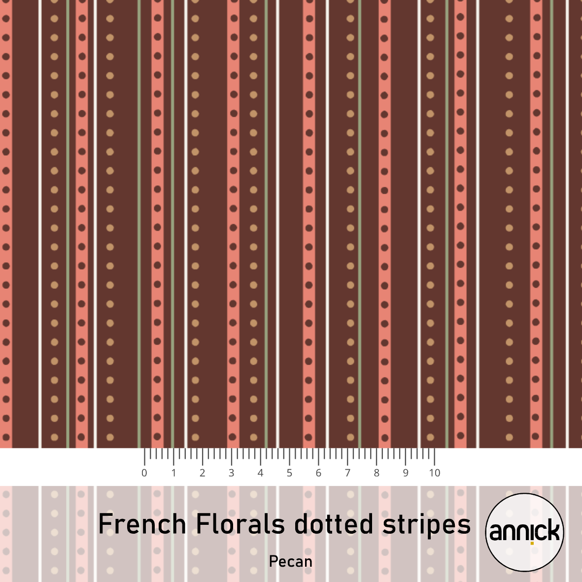 Bio Stoff  -  French Florals Dotted Stripes Pecan  - Annick, Streifen, braun