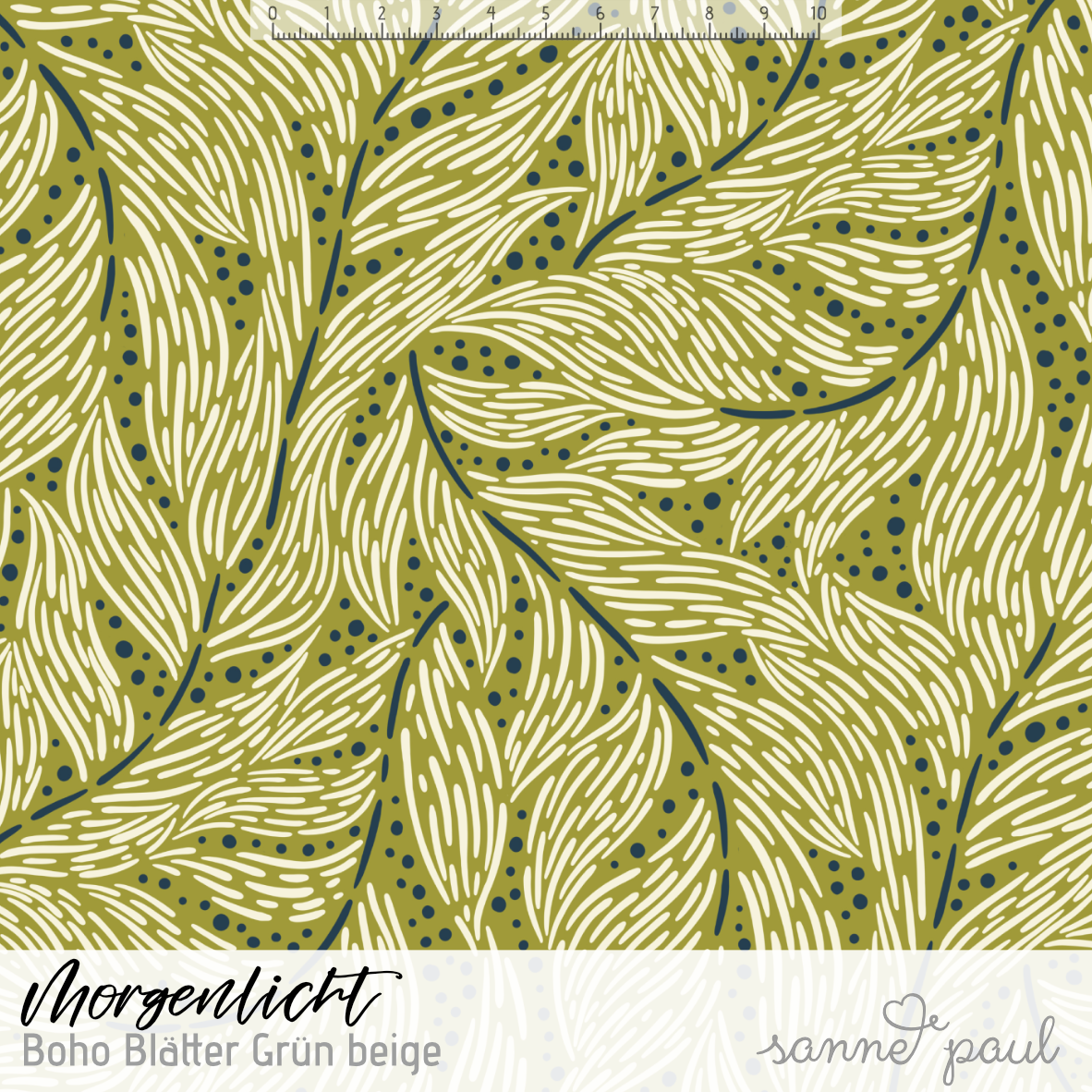 Bio Stoff - Morgenlicht Boho Blätter grün, beige