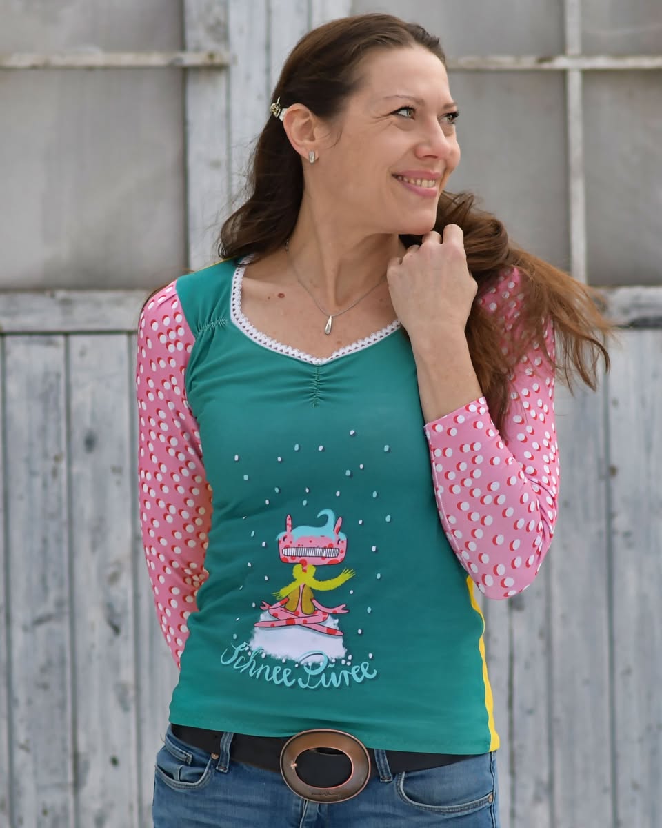 Scuba Stoff  -  1 m Panel Schneepüree  - Fummelhummel, bunt, Breite 150 cm