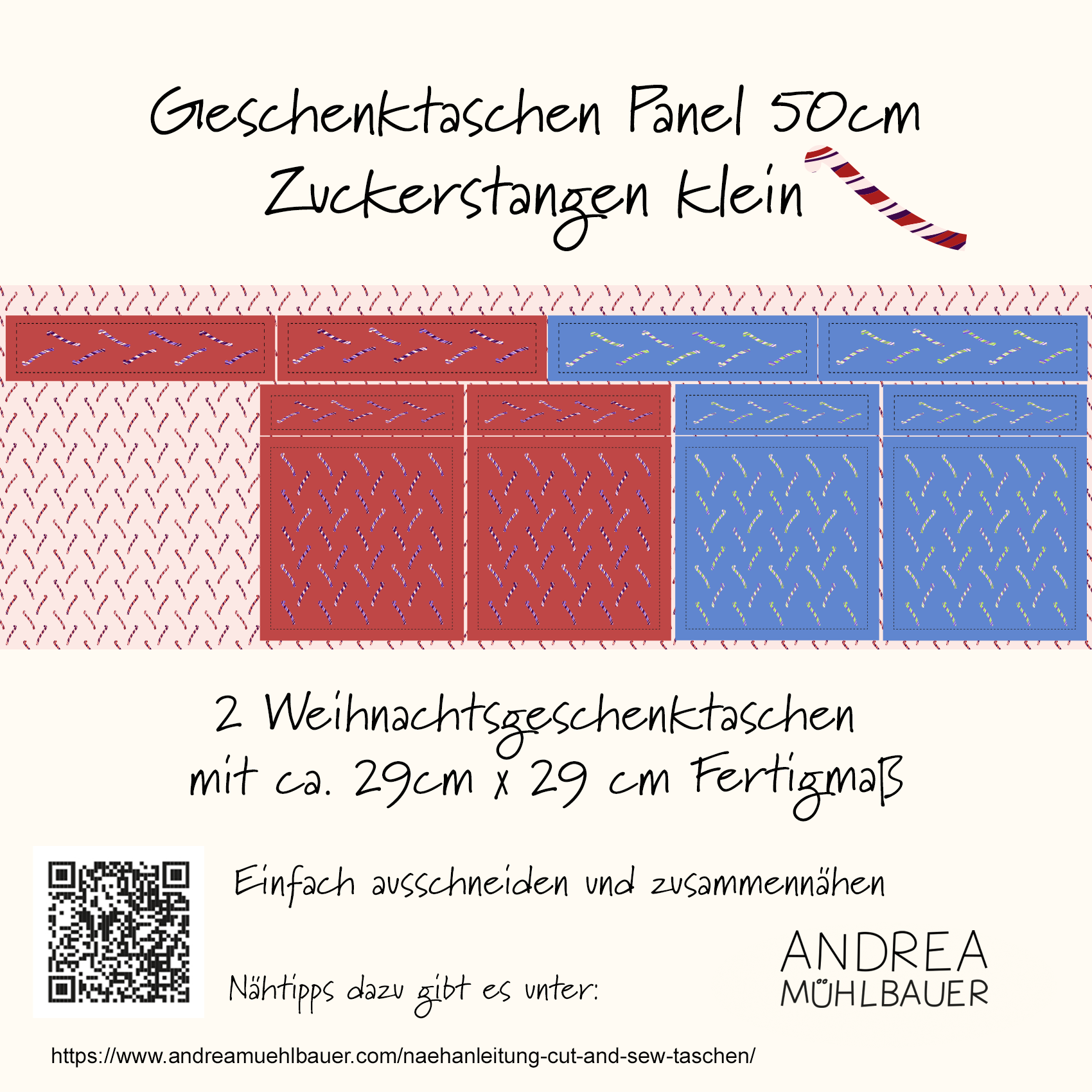 Bio Stoff  - Zuckerstangen Geschenketaschen klein - Andrea Mühlbauer