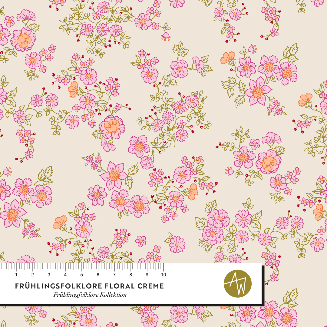 Bio Stoff  - Frühlingsfolklore Floral creme