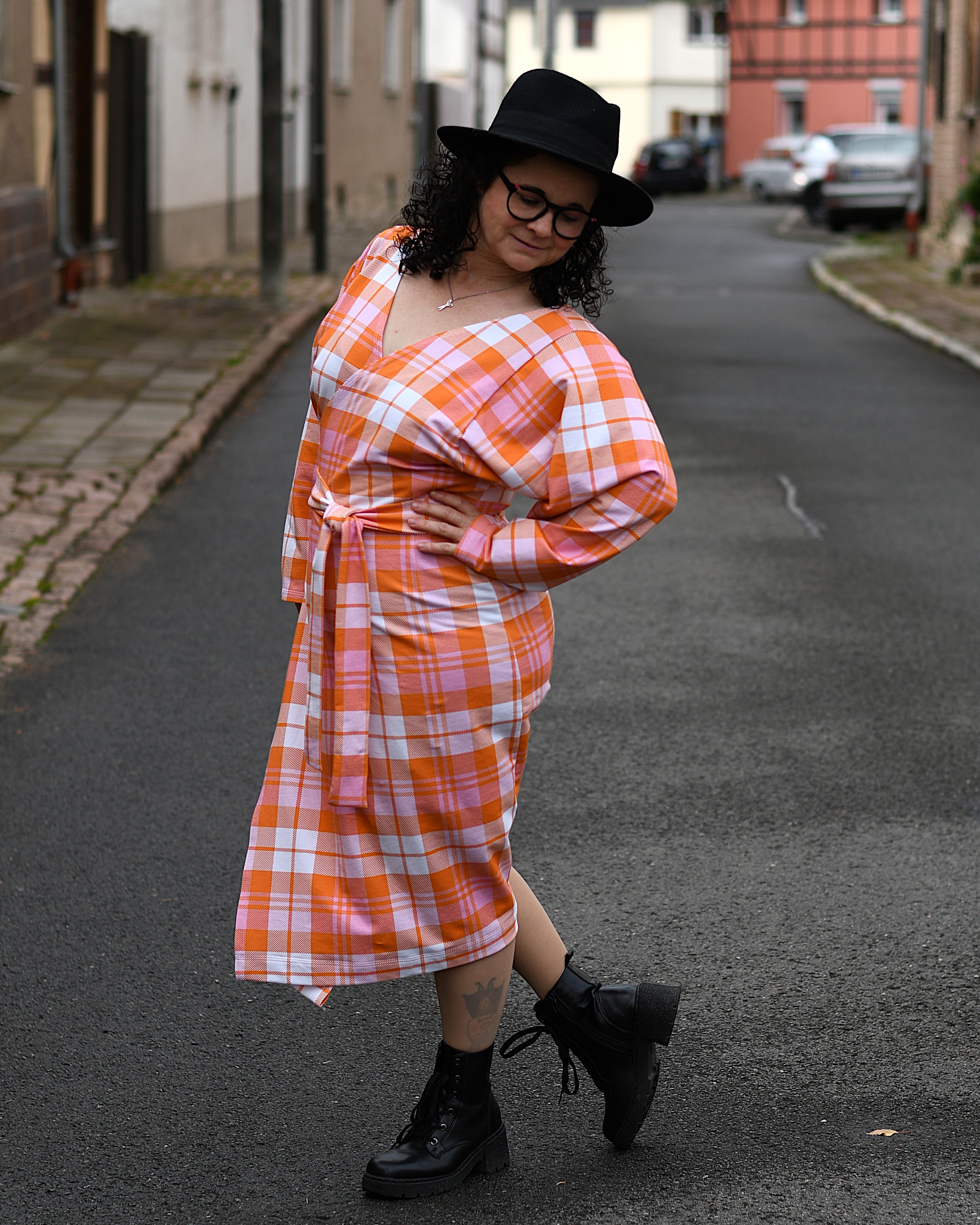 Organic Fabric - Tartan Plaid Rosa Orange by Evi Roider in orange