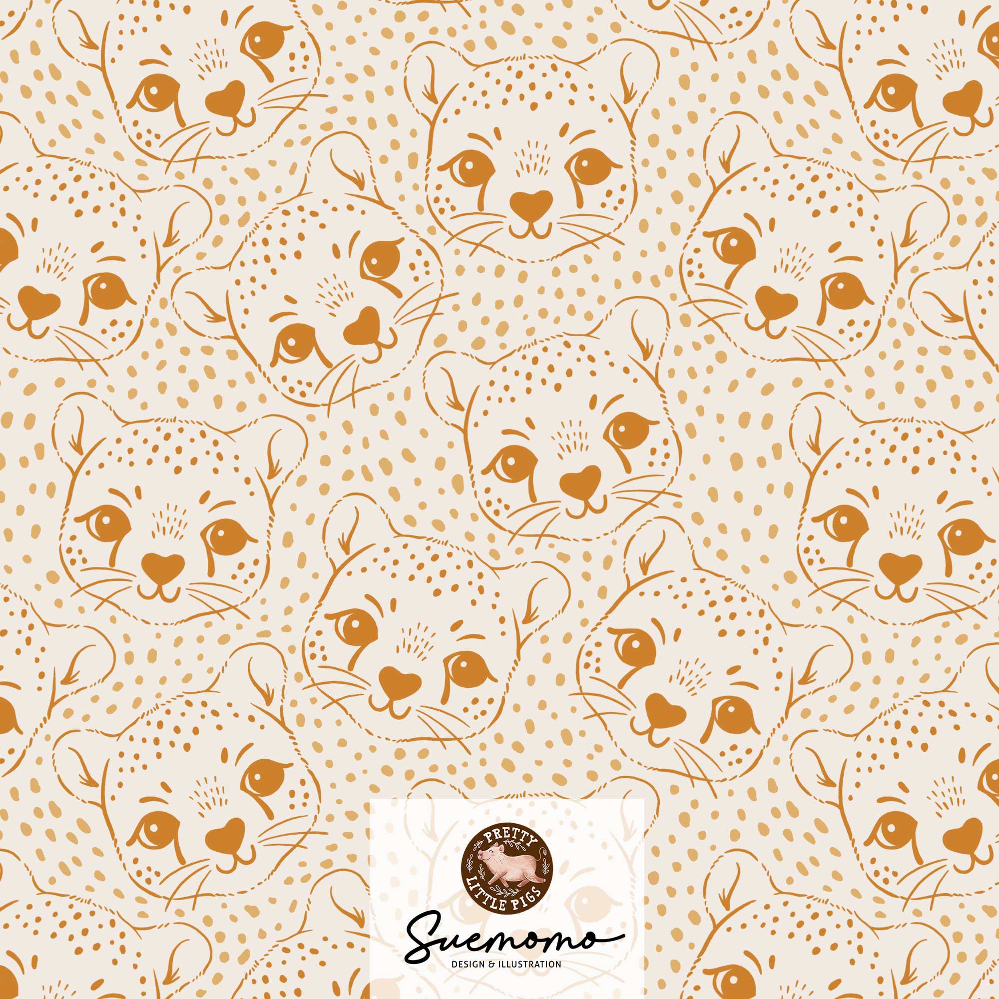 Bio Webware Stoff - Cheetah Love Heads caramelbraun - PrettyLittlePigs, Tiere, braun, 100% Bio-Baumwolle Bio Webware Stoff - Cheetah Love Heads caramelbraun - PrettyLittlePigs, Tiere, braun, 100% Bio-Baumwolle