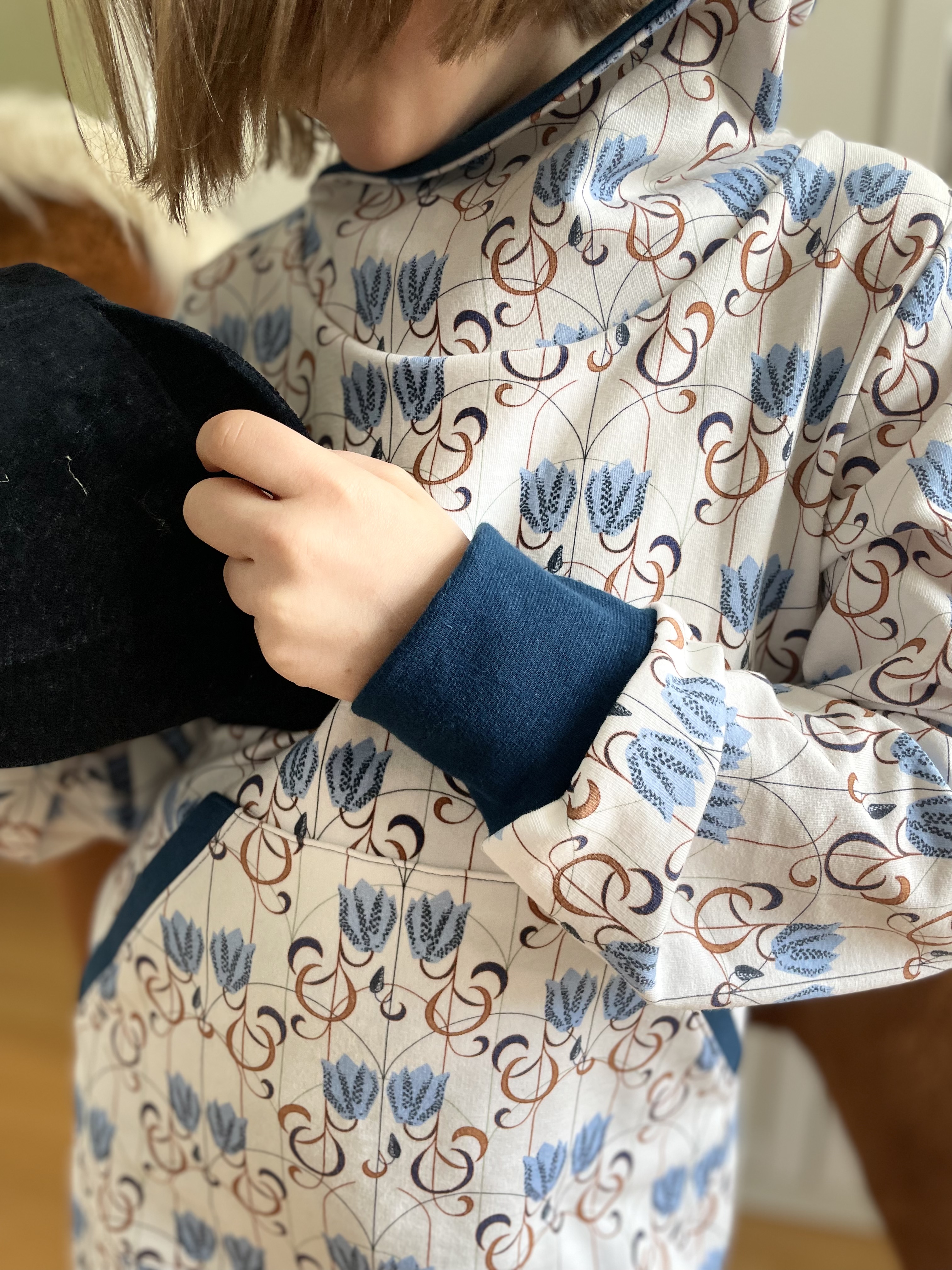 Bio Stoff - Art Deco Checkered Flower karamell