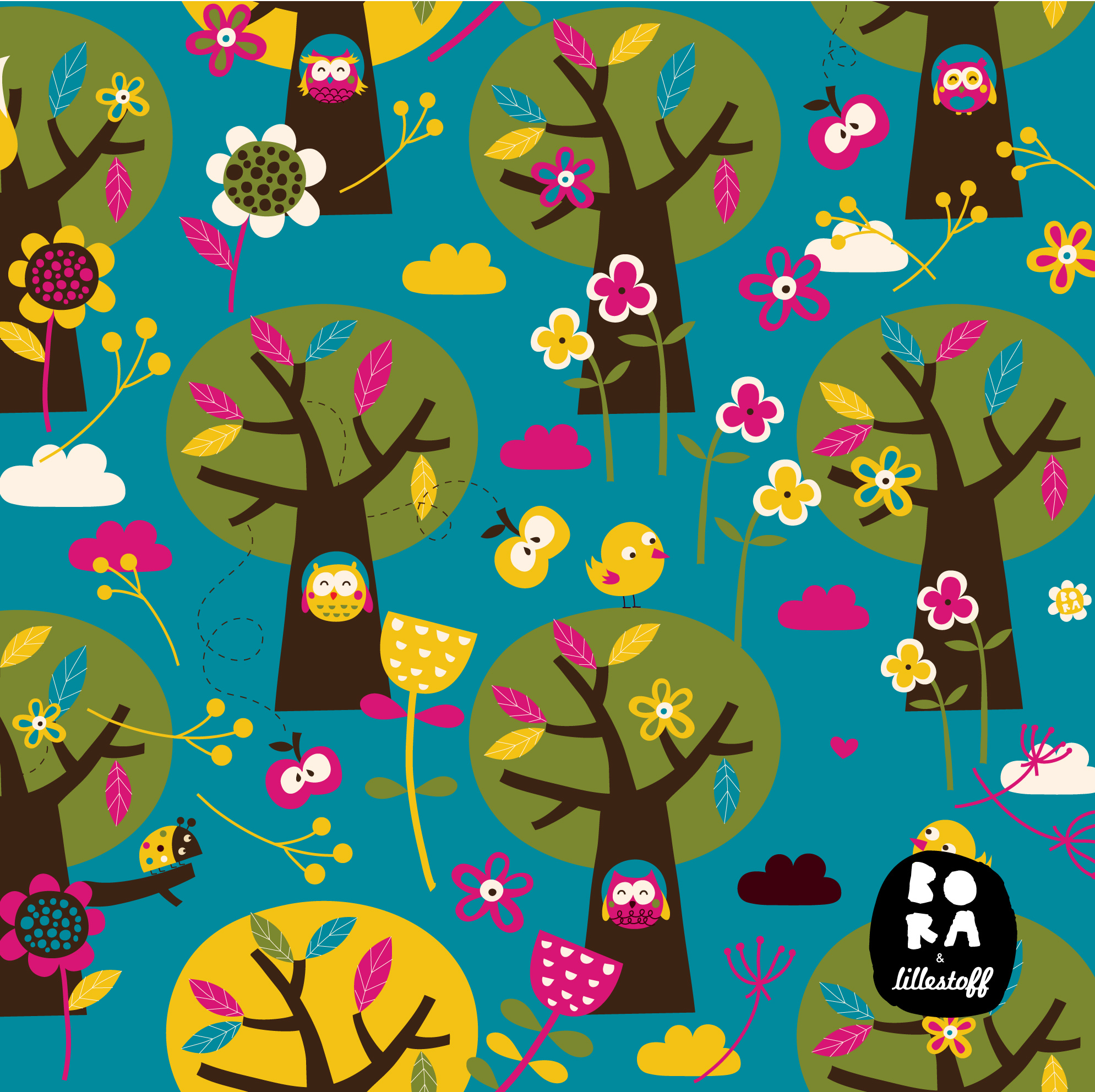 Scuba Stoff  -  Appletree  - Bora, türkis, Bäume & Palmen, Tiere, Breite 150 cm