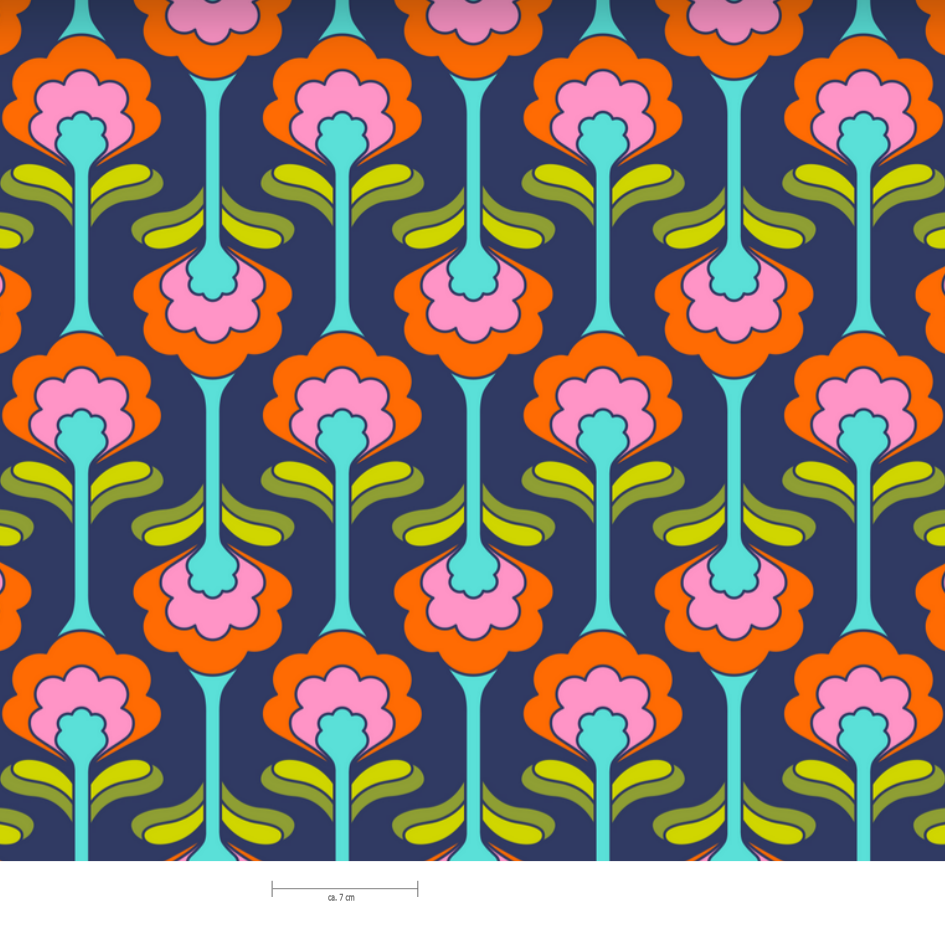 Bio Jersey Stoff  -  Bloomen  - Fummelhummel, Floral & Blumen, blau, Breite 150 cm
