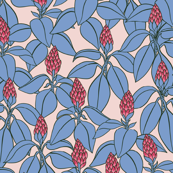 Bio-Stoff - Blätter und Knospen rosa, blau