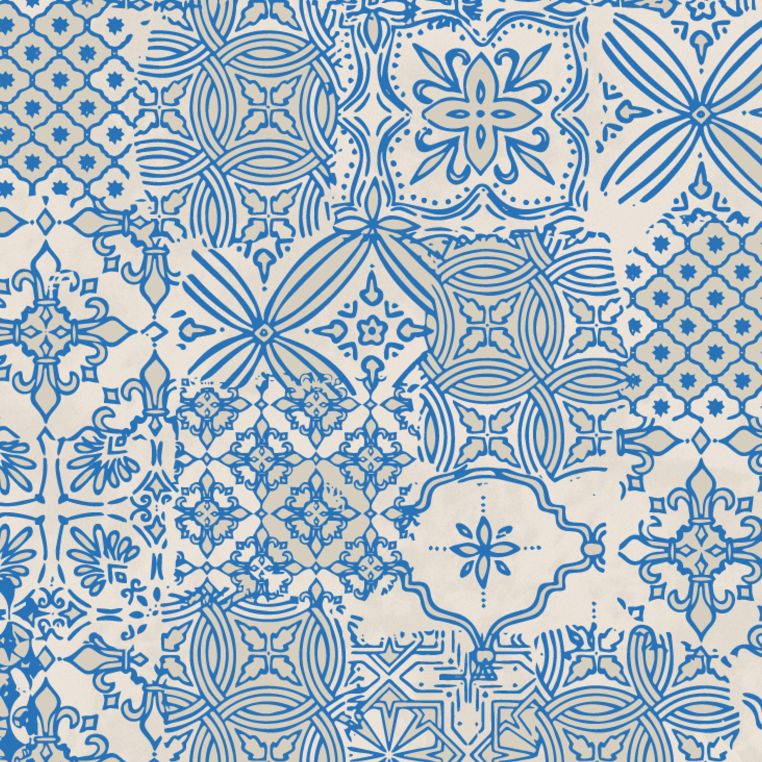 Organic fabric  - Alte Fliesen Mustermix blue, white