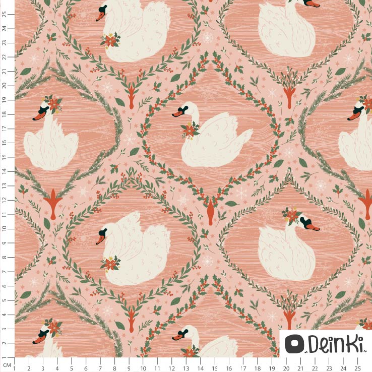 Bio Stoff - Weihnachtsschwäne rosa