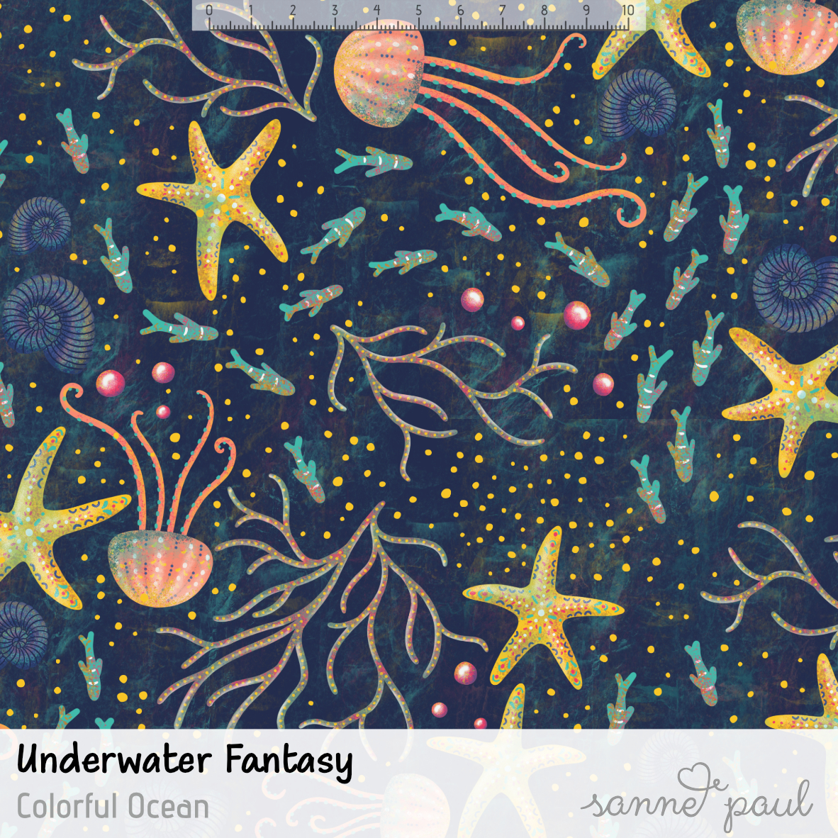 Bio Fabric - Underwater Fantasy Colorful Life by Sanne Paul in blue