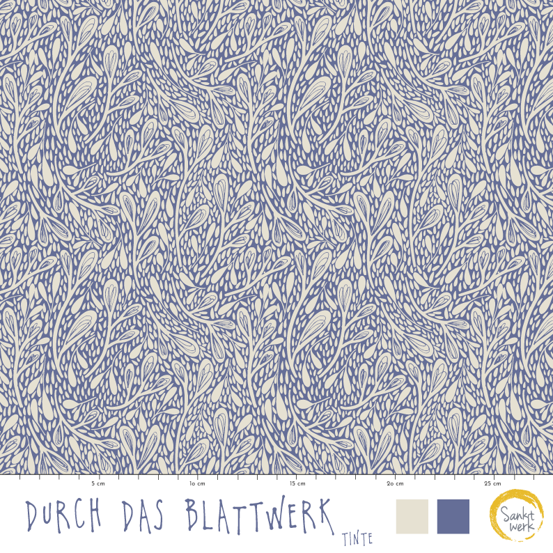 Organic Fabric - Through The Leaf Work Ink by Sanktwerk in blue