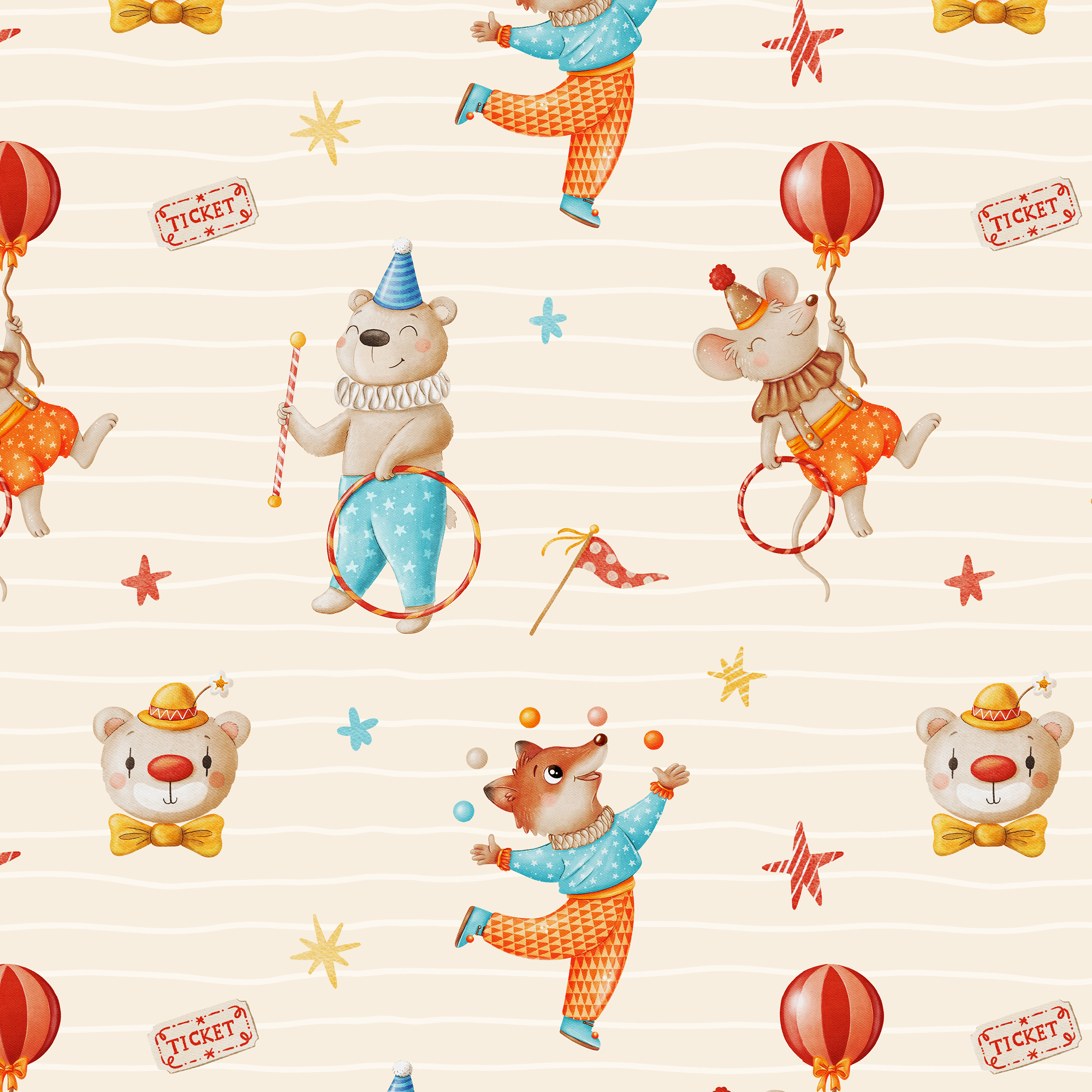 Organic fabric - Vintage Circus Manege cream
