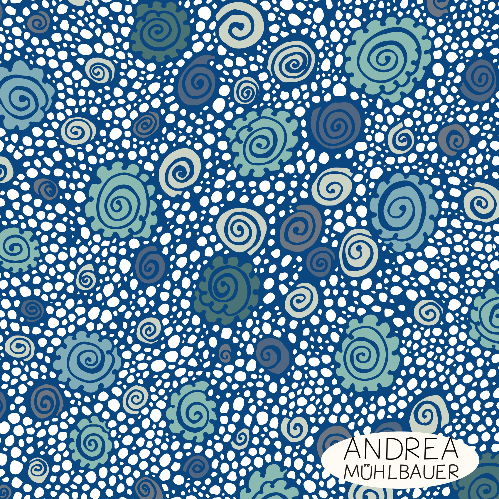 Bio Stoff - Pebbles and Shell Blau von Andrea Muehlbauer in blau