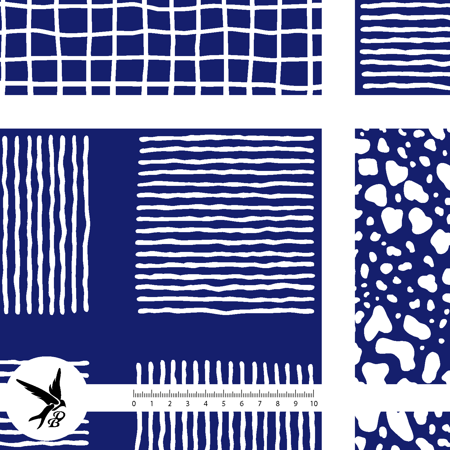 Bio Stoff - Wild Pattern Karo Leo Streifen Blau von Daniela Bonn in blau