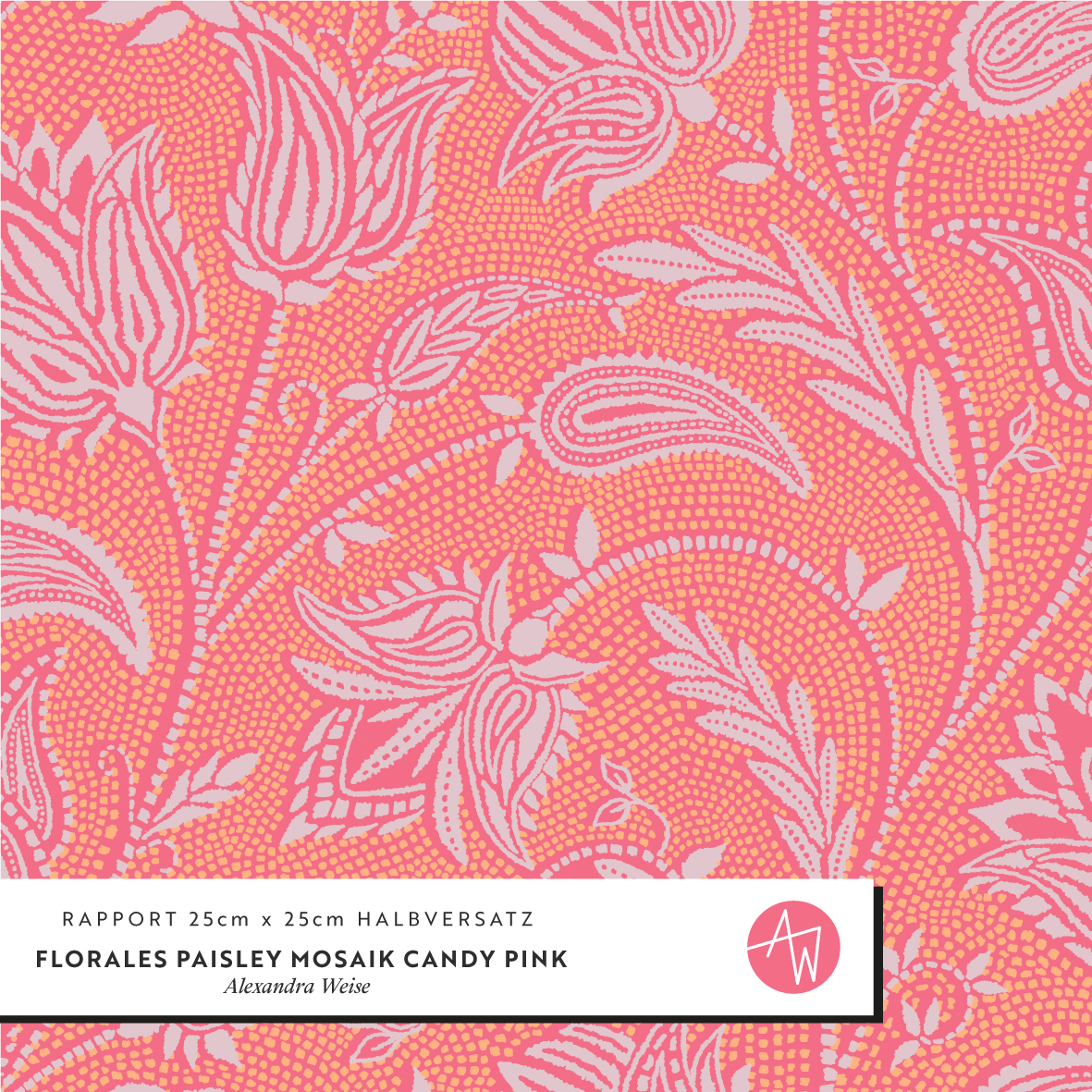 Bio Stoff - Florales Paisley Mosaik Candy Pink von Alexandra Weise in rosa
