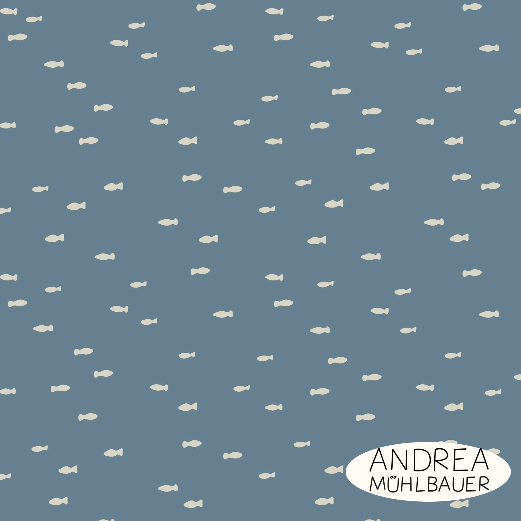 Bio Webware Stoff  -  Fish in Blue Sea Small  - AndreaMuehlbauer, blau, Tiere, 100% Bio-Baumwolle