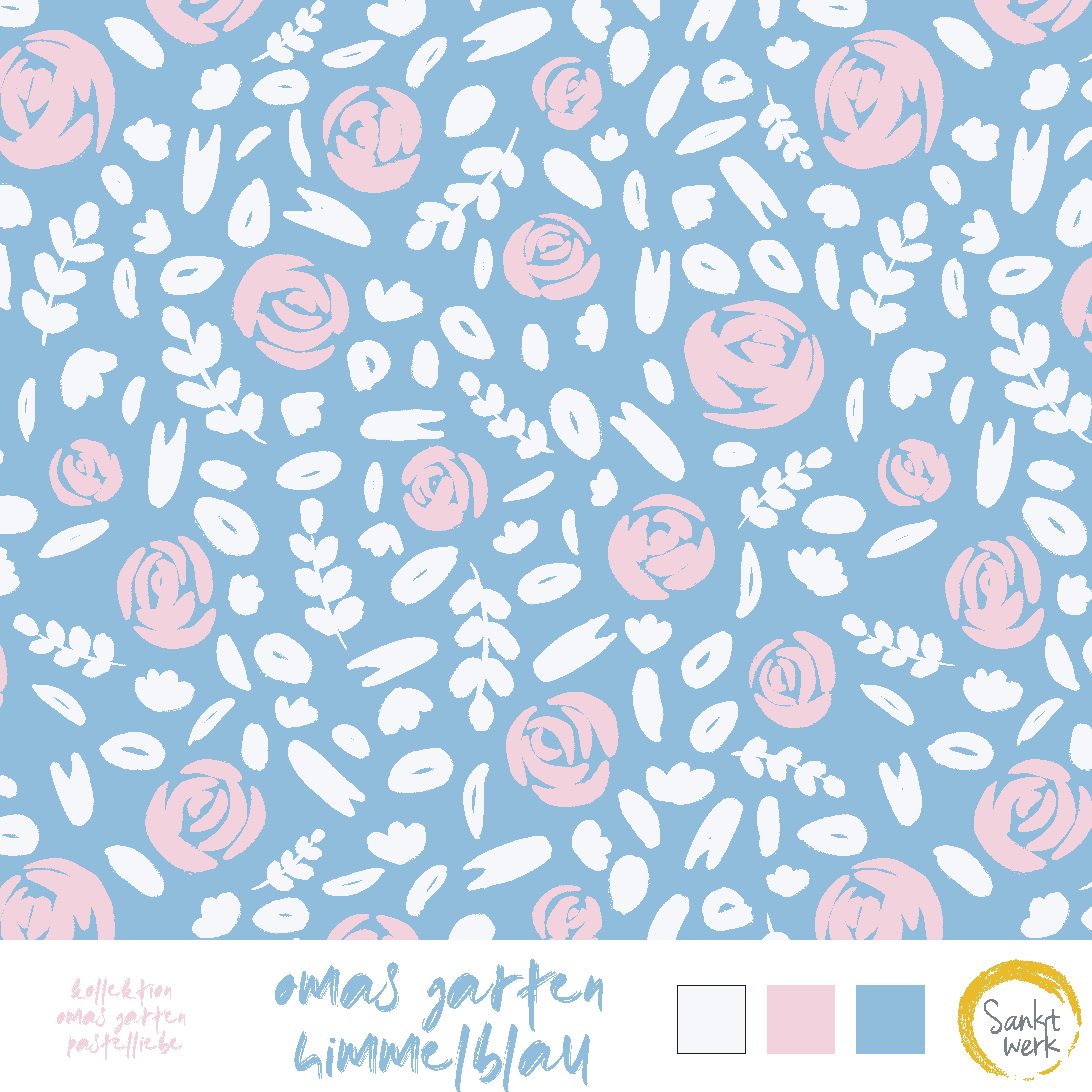 Bio Summersweat Stoff - Omas Garten - Sanktwerk, blau, Frühling, Floral & Blumen, Garten, Breite 150 cm Bio Summersweat Stoff - Omas Garten - Sanktwerk, blau, Frühling, Floral & Blumen, Garten, Breite 150 cm