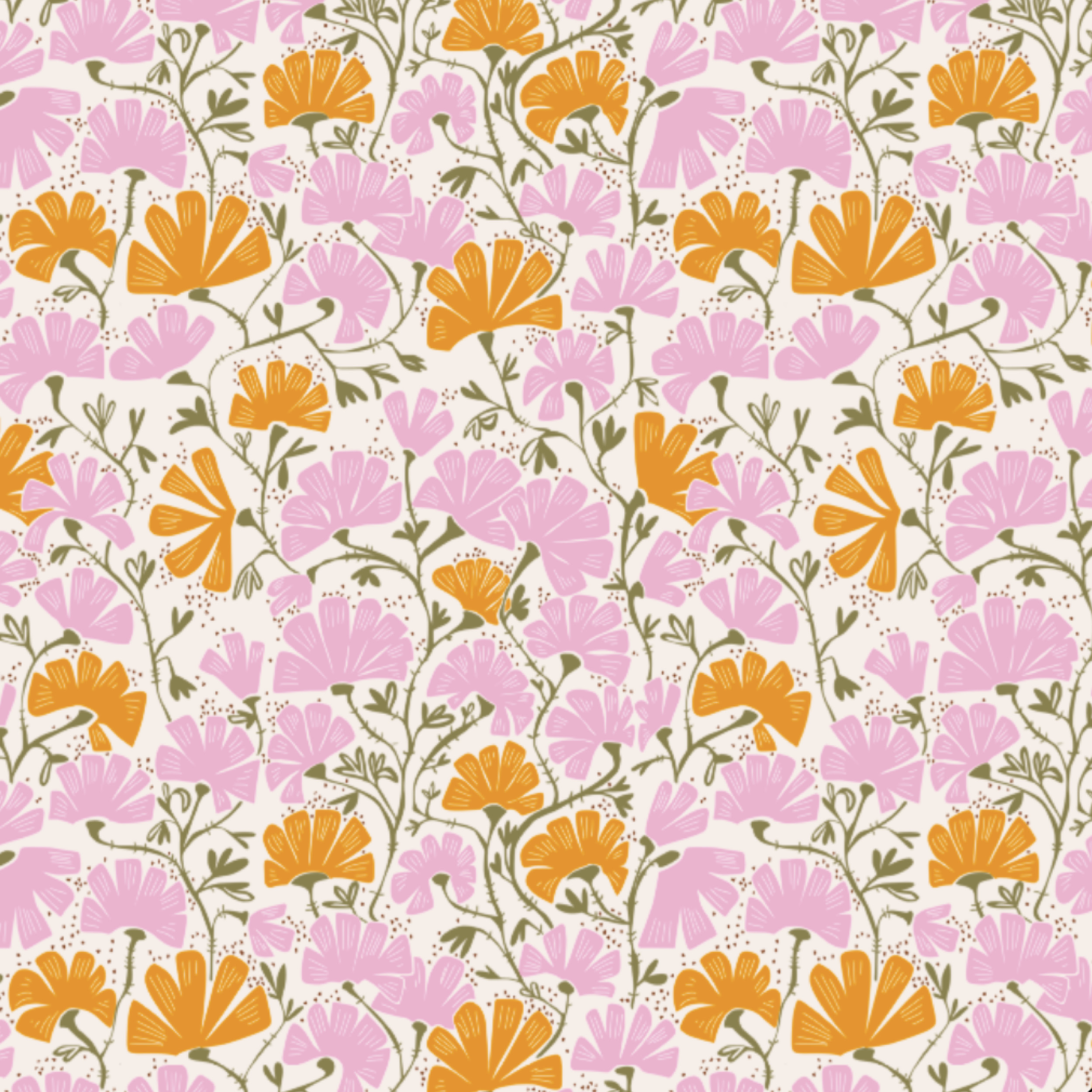 Bio Stoff - Floral Statement Climbing Flowers orange, pink