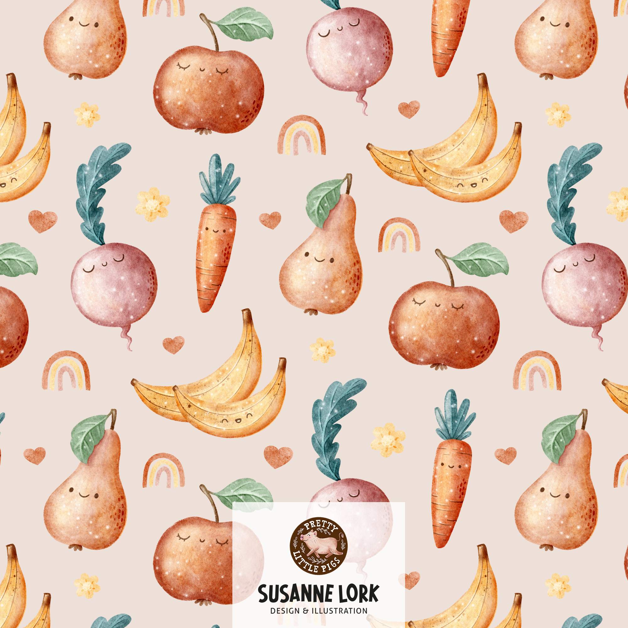 Bio Summersweat Stoff  - First Baby Food Cream Small - PrettyLittlePigs, creme, Essen, Obst Breite 150 cm