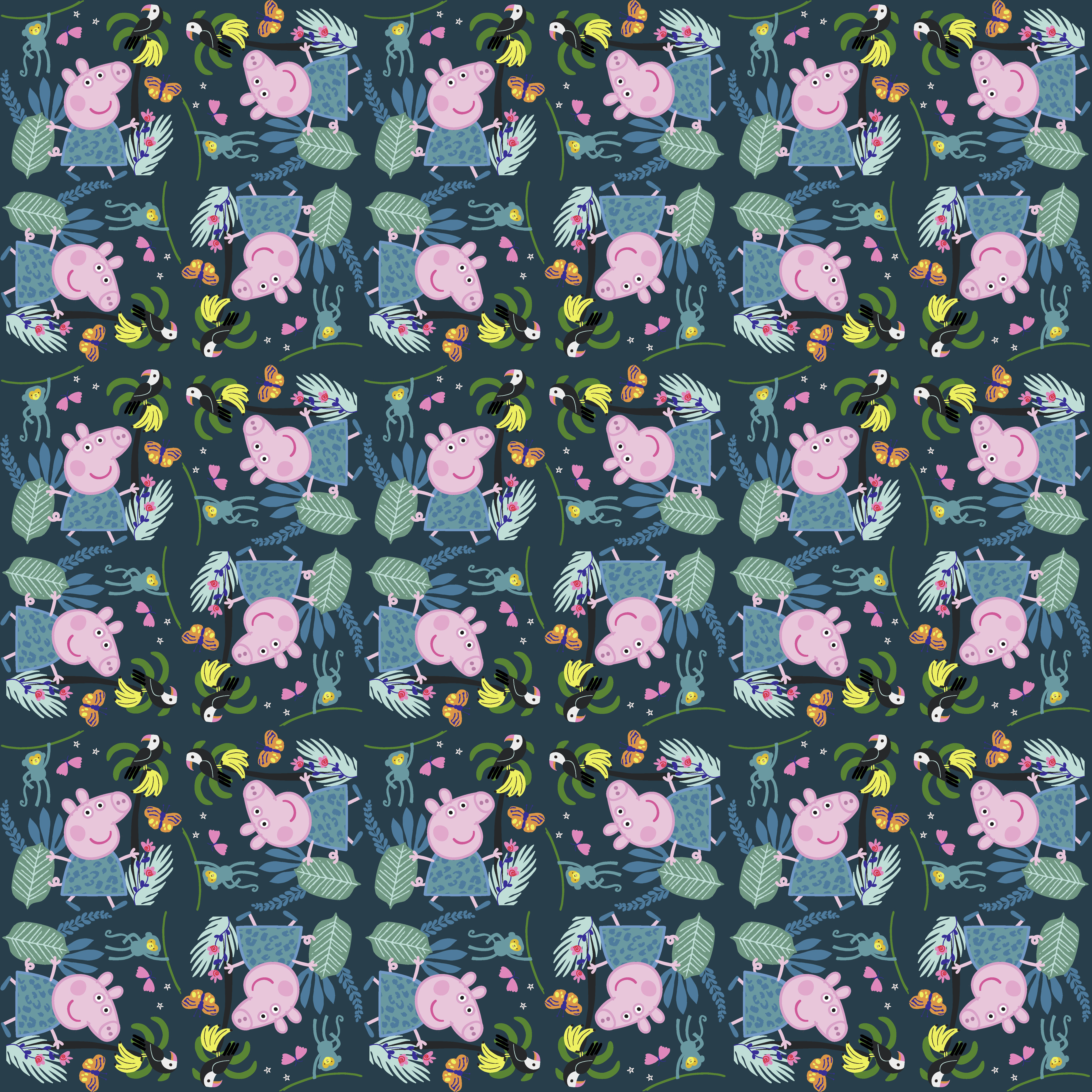 Bio Stoff  -  Peppa Pig in the Jungle  - PeppaPig, Tiere, Wald, grün