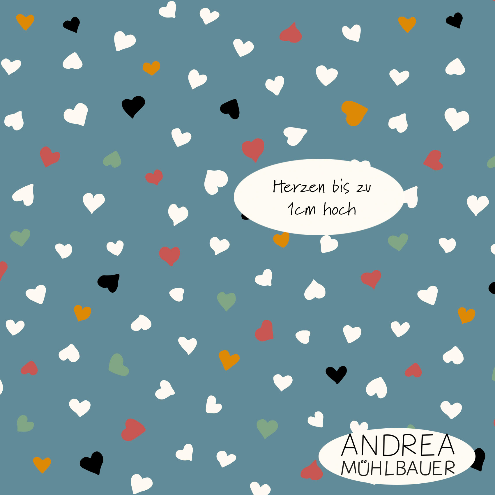 Bio Webware Stoff  -  Little Hearts on Smokey Skyblue - AndreaMuehlbauer, blau, Herzen, Punkte, 100% Bio-Baumwolle
