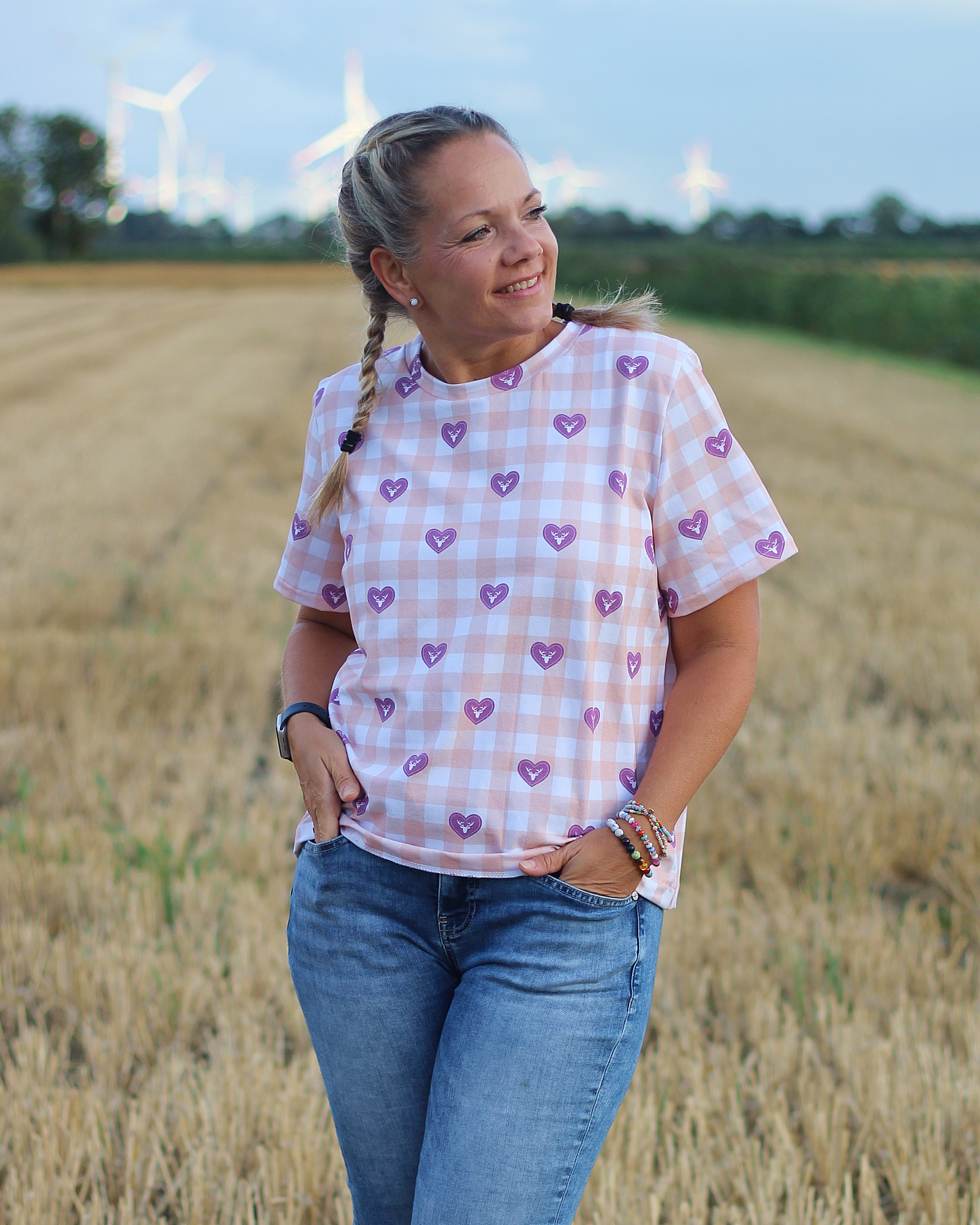 Organic fabric  - Karo mit Herz peach