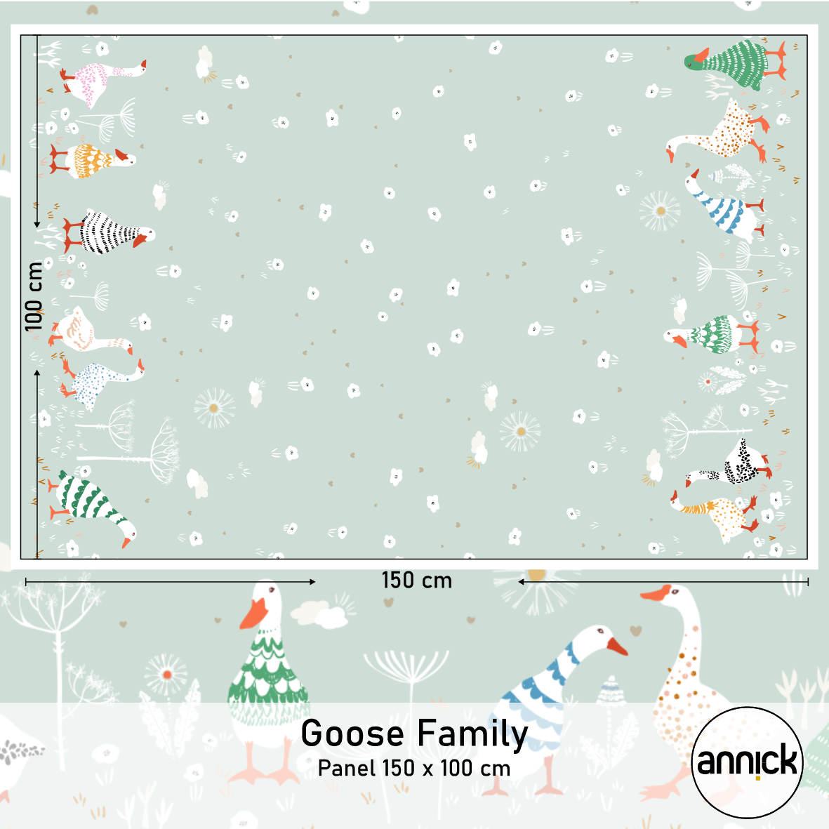 Bio Stoff - 1,0 m Panel Goose Family Panel von Annick in mint