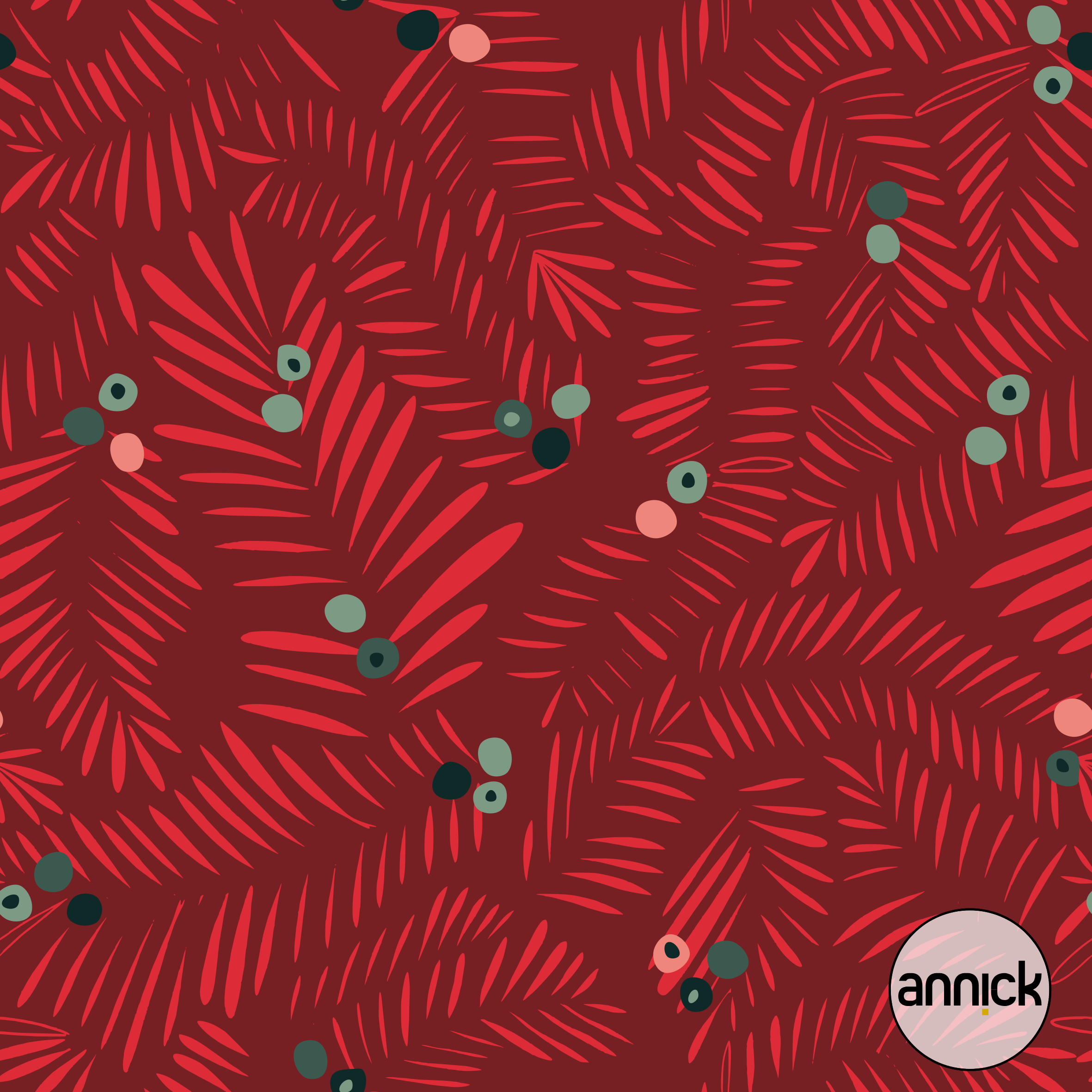 Bio Webware Stoff - Christmas Branches Red - Annick, Blätter & Ranken, bordeaux, rot, Winter, 100% Bio-Baumwolle Bio Webware Stoff - Christmas Branches Red - Annick, Blätter & Ranken, bordeaux, rot, Winter, 100% Bio-Baumwolle