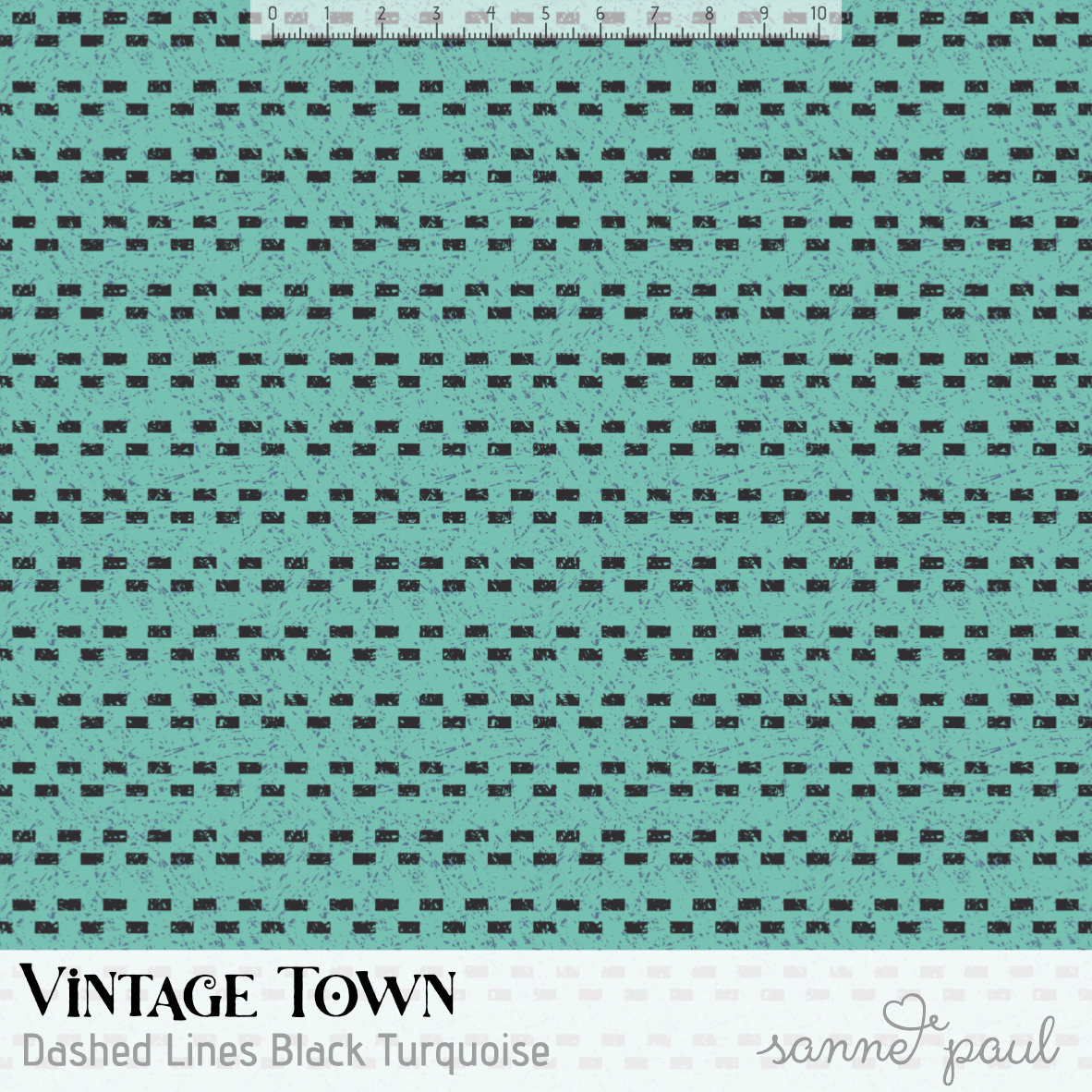 Bio Stoff  - Vintage Town Dashed Lines Black Turquiose - SannePaul, Türkis, Abstrakt, Streifen
