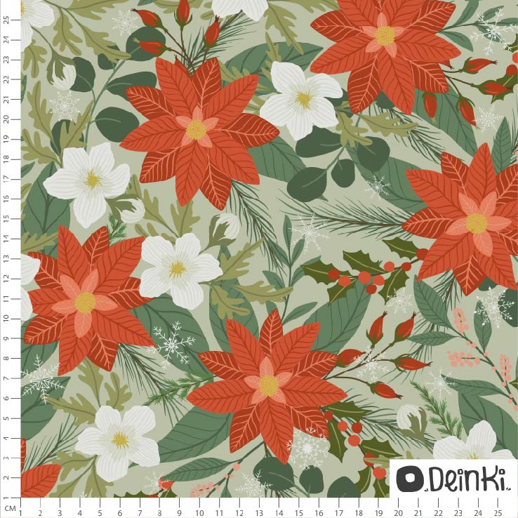 Bio Stoff - Weihnachtsblumen minze