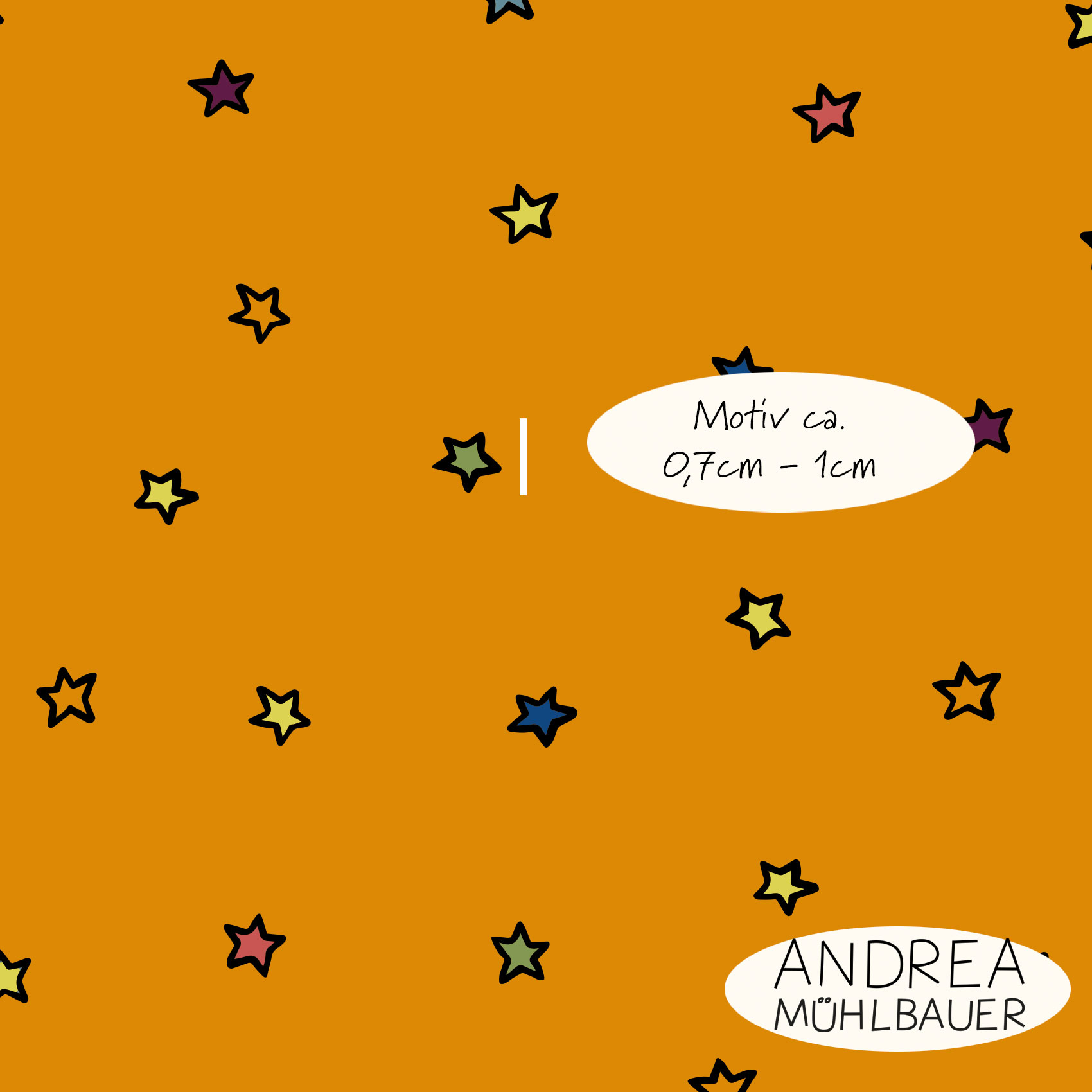 Bio Webware Stoff  -  Stars  - AndreaMuehlbauer, Sonne, Mond und Sterne, Fantasy, orange, 100% Bio-Baumwolle