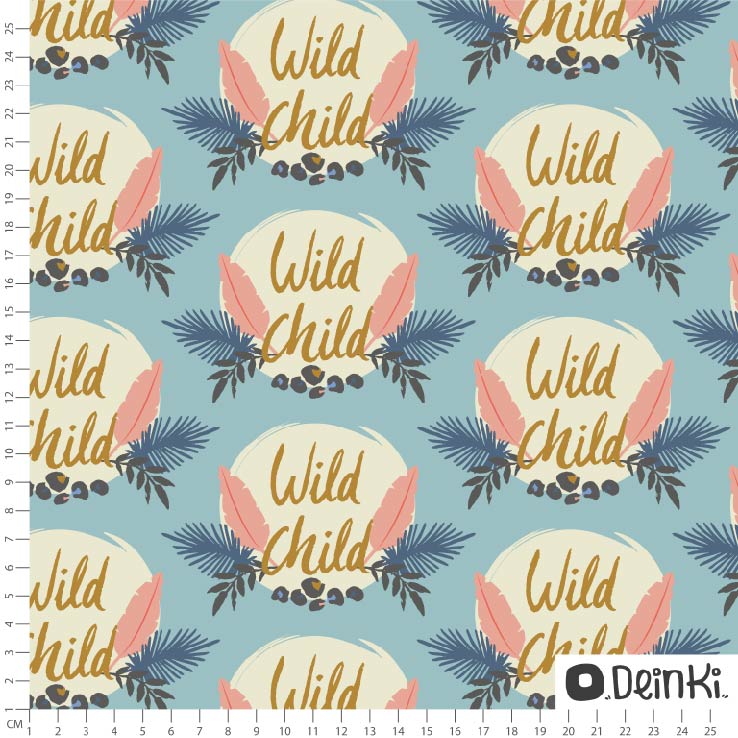 Bio Stoff  -  Wild Child  - Deinki, blau, Buchstaben & Zahlen