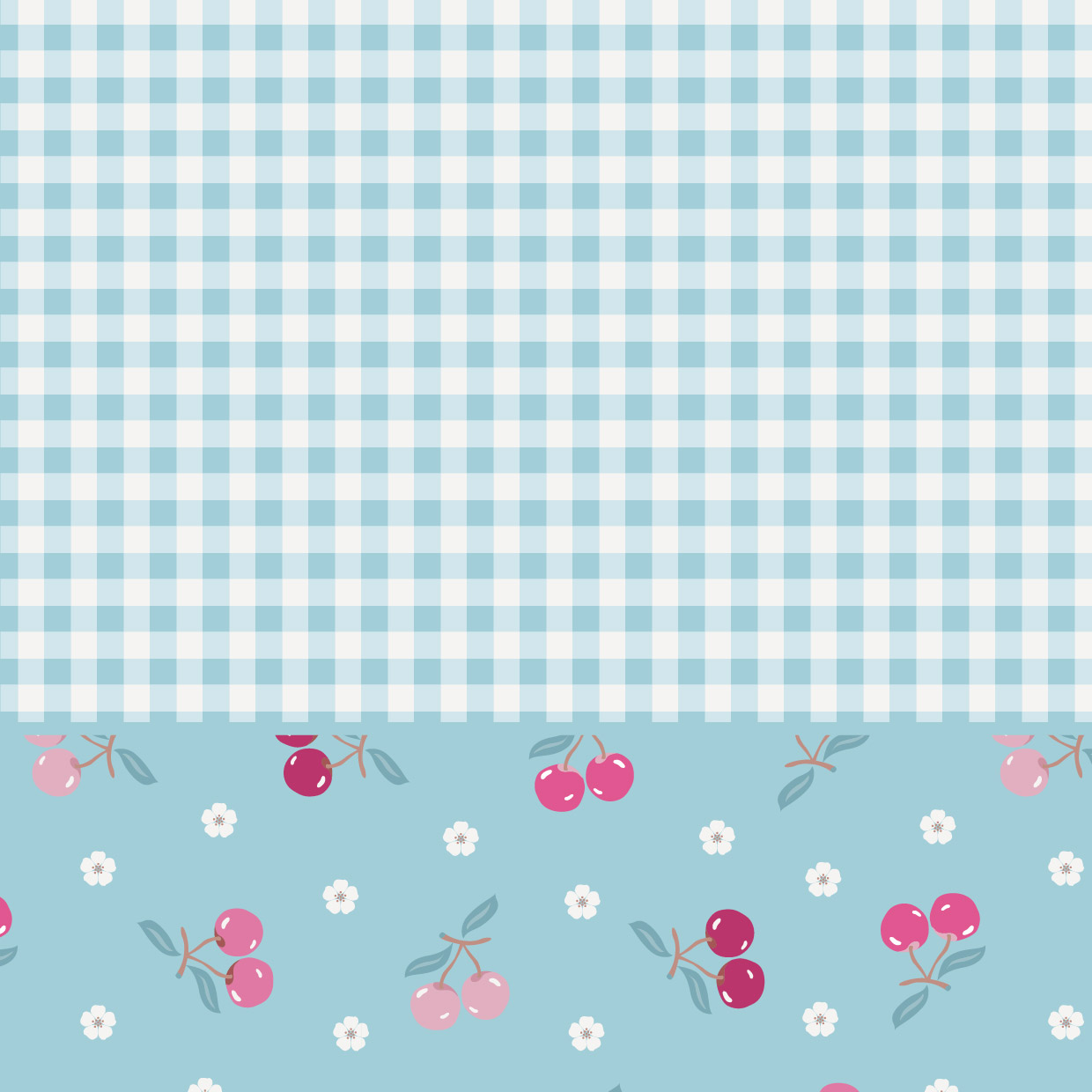 Organic Fabric - Cherry Picnic Checks Blue by Evi Roider in blue Organic Fabric - Cherry Picnic Checks Blue by Evi Roider in blue