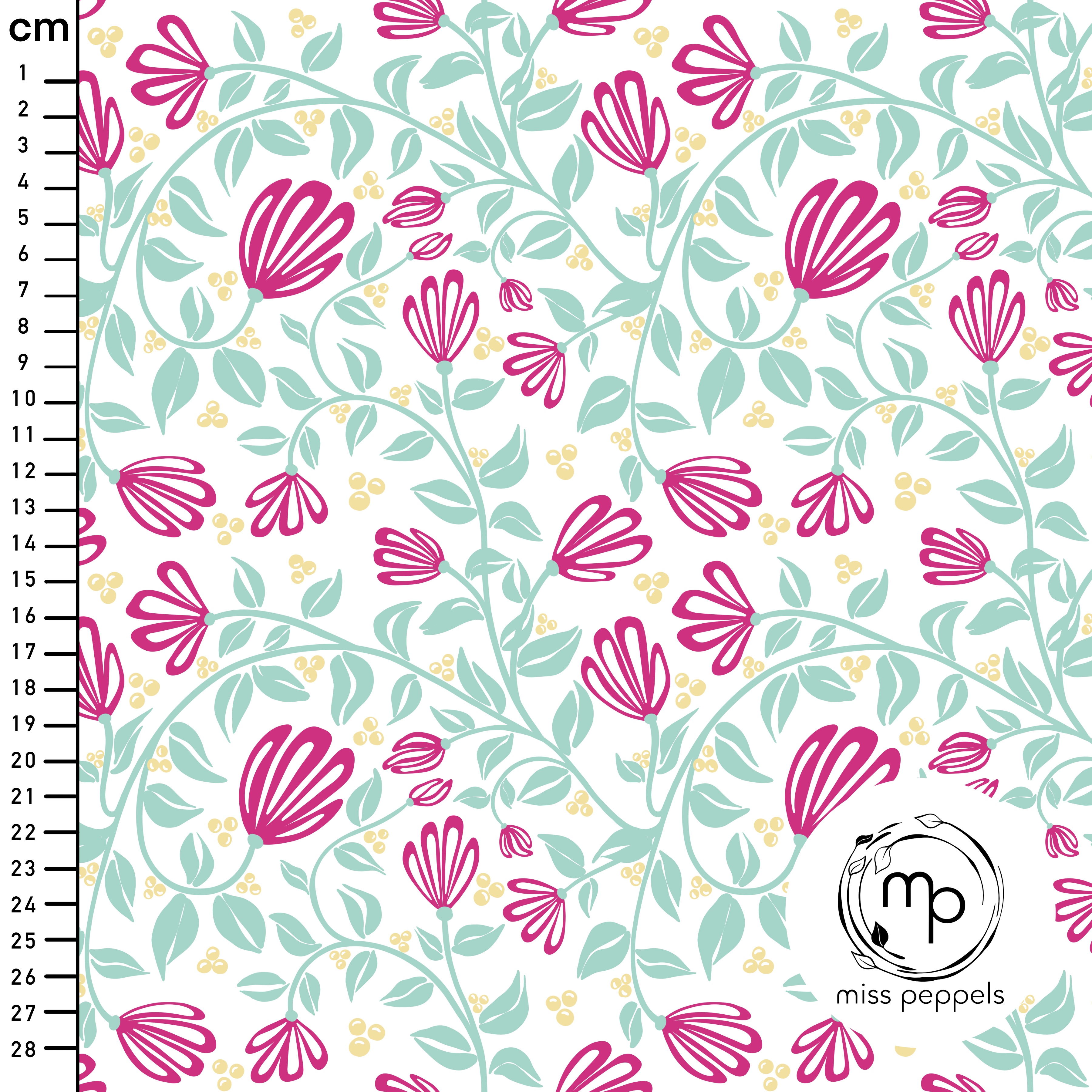 Bio Stoff  - Ranken A Groß - misspeppels, weiß, Floral & Blumen