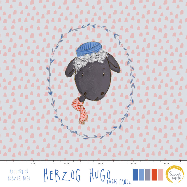Bio Stoff  - 1,0 m Panel Herzog Hugo - Sanktwerk, grau, Kinder, Tiere