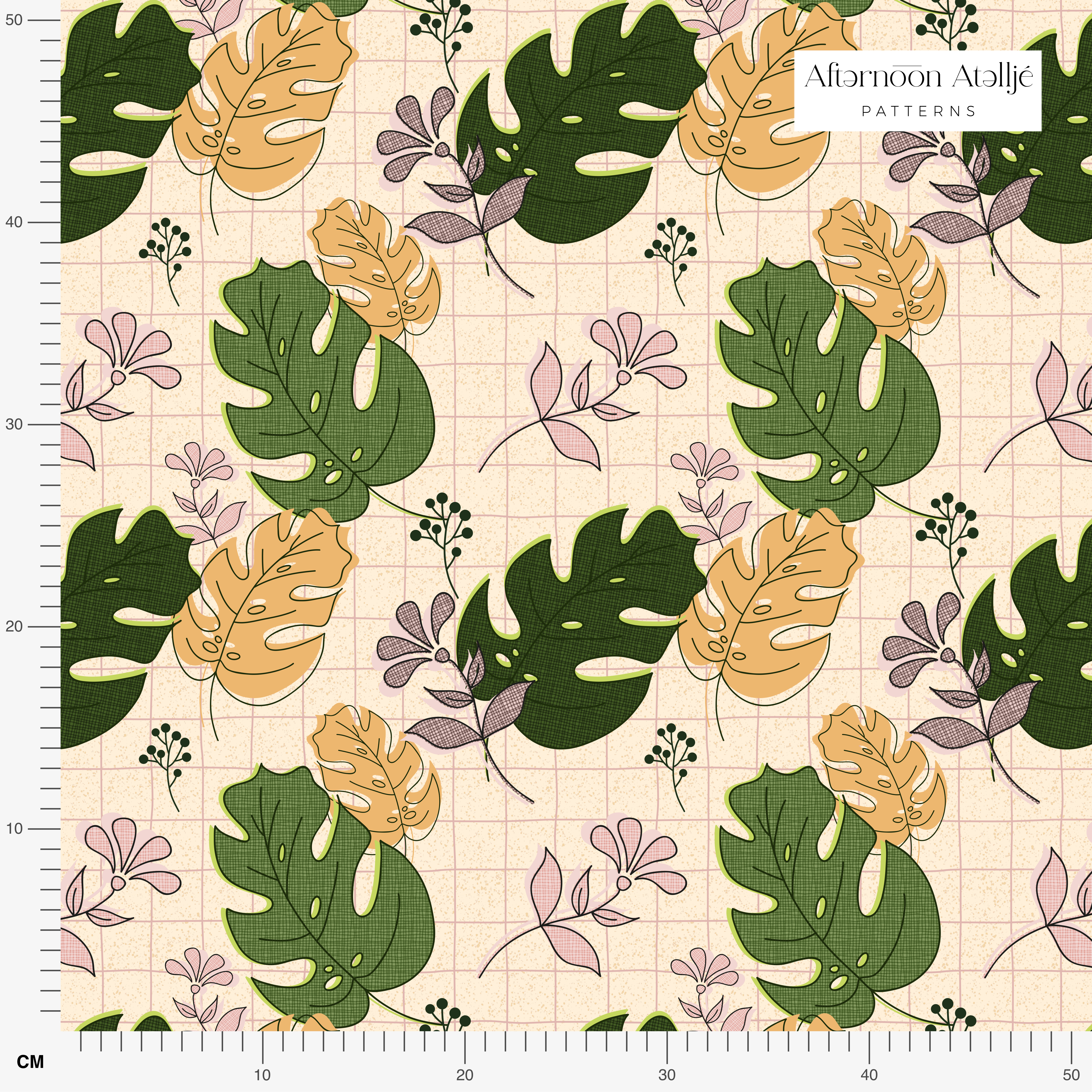 Bio Stoff  -  Nerdy Monstera Garden kariert, beige