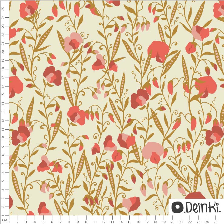 Bio Stoff  -  Edelwicken  - Deinki, Frühling, creme, Floral & Blumen