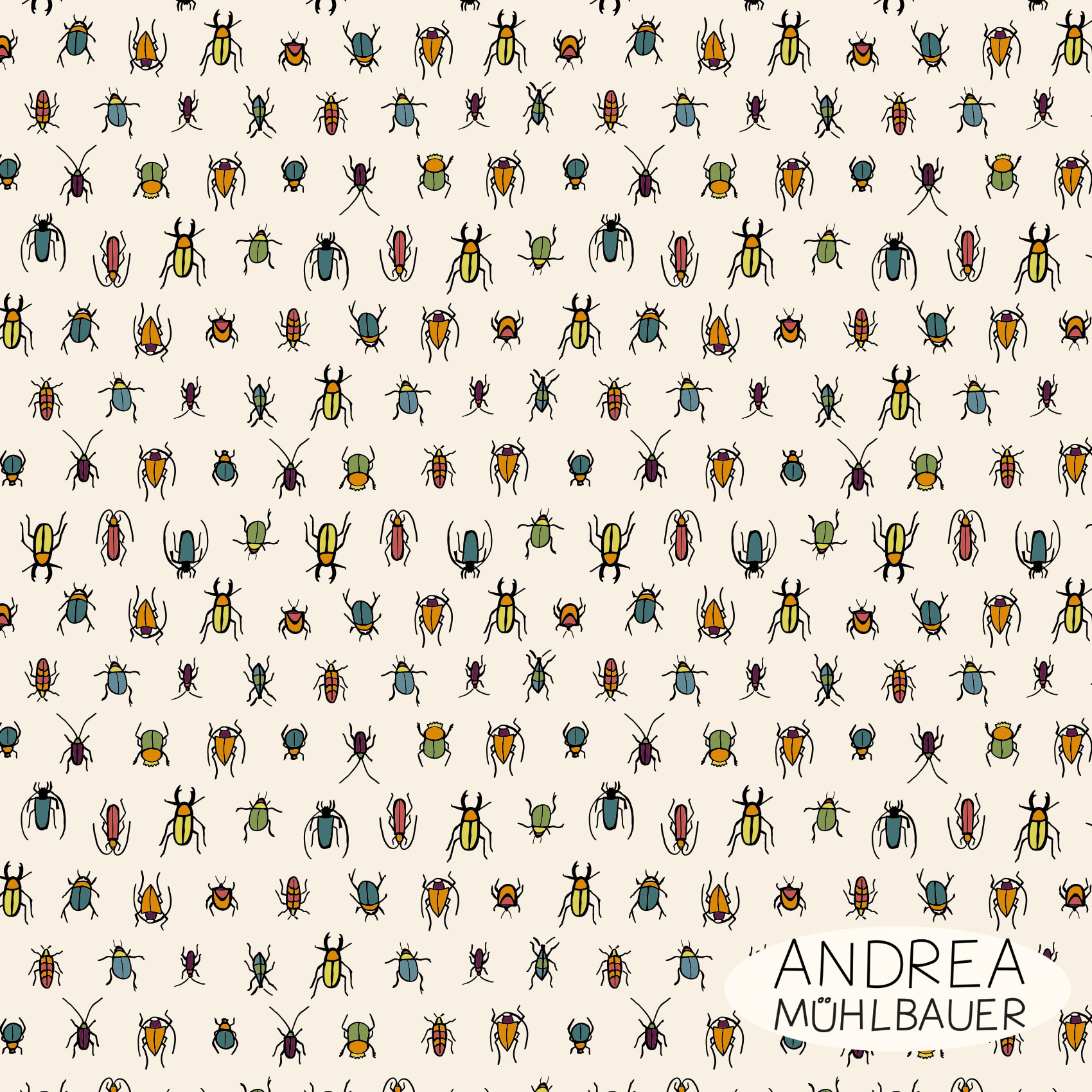 Bio Webware Stoff  -  Bugs on lovely  - AndreaMuehlbauer, Tiere, beige, 100% Bio-Baumwolle